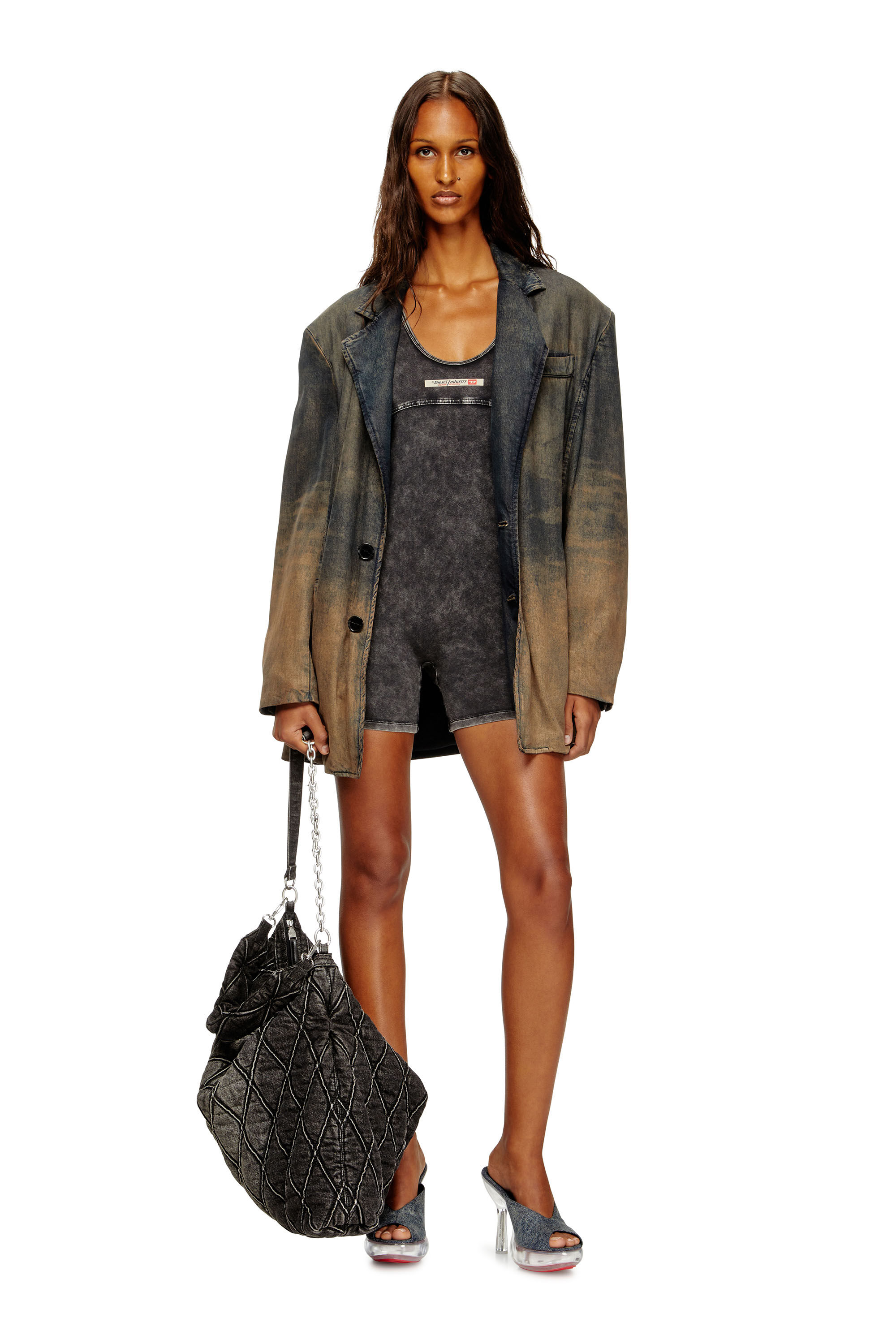 Diesel - KARIM-DNM, Woman's Playsuit in denim-effect jersey in Black - 5