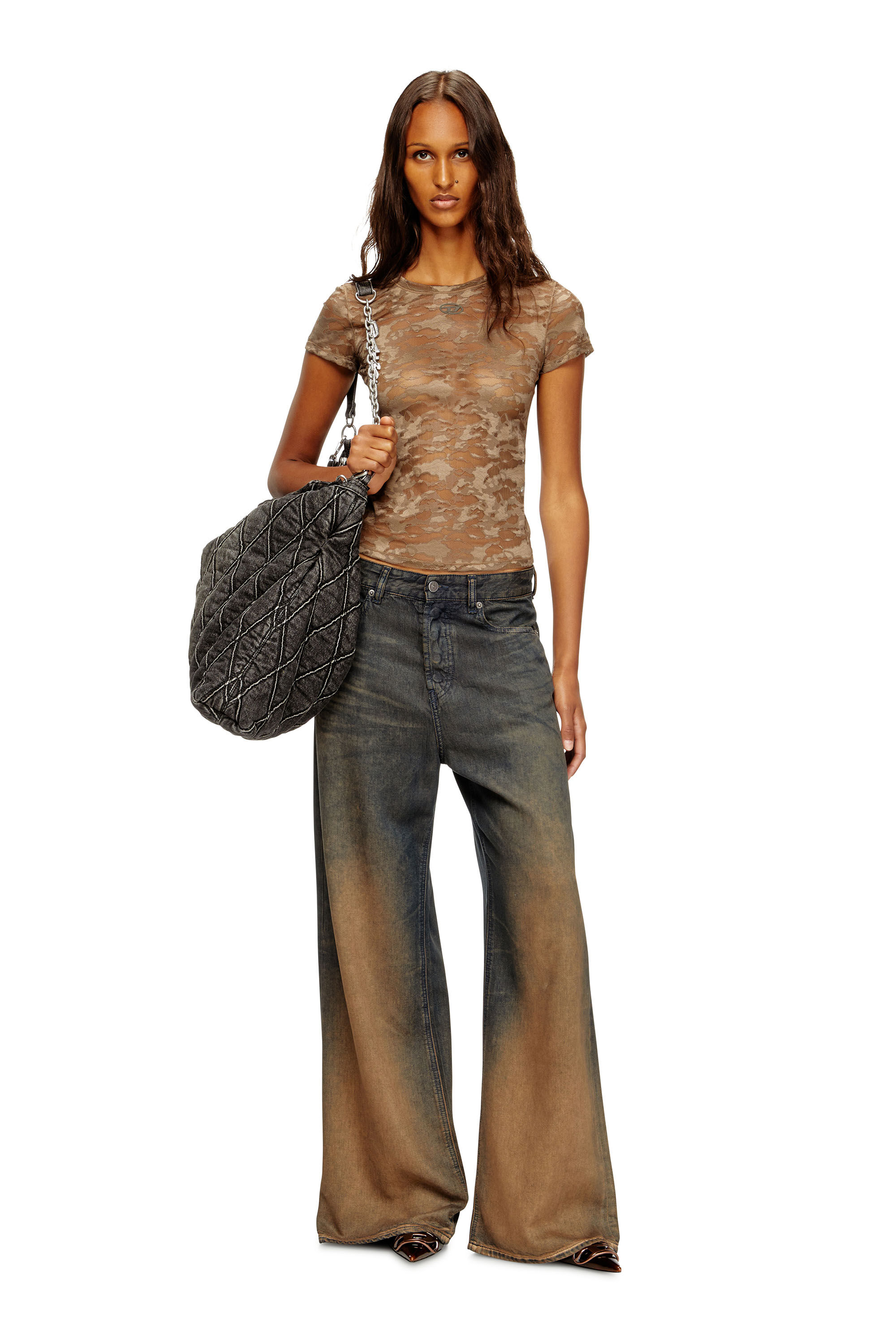 Diesel - KASIA-UTLT, Woman's Camo lace T-shirt in Brown - 5