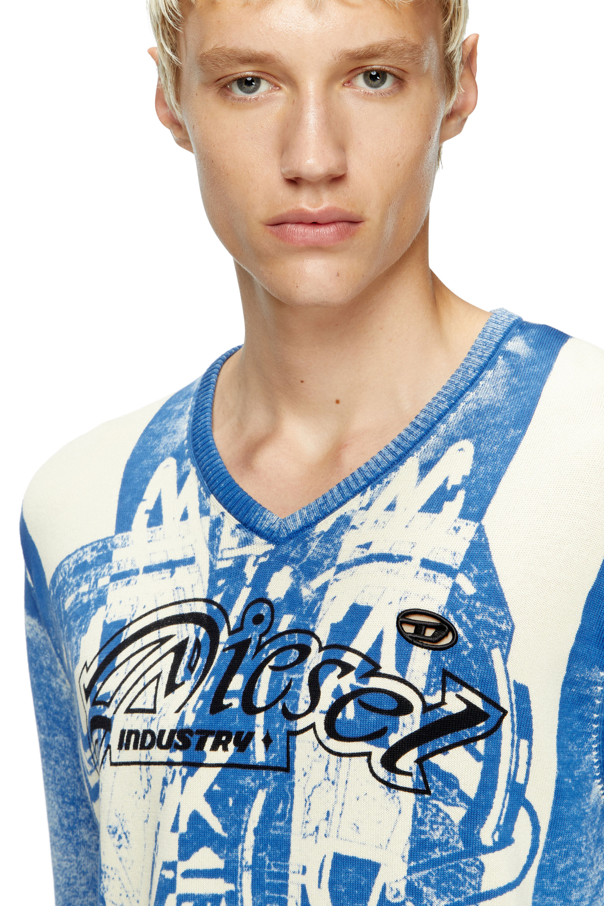 Diesel - K-OLIBA-V, Man's Inside-print striped jumper in Blue/White - 5