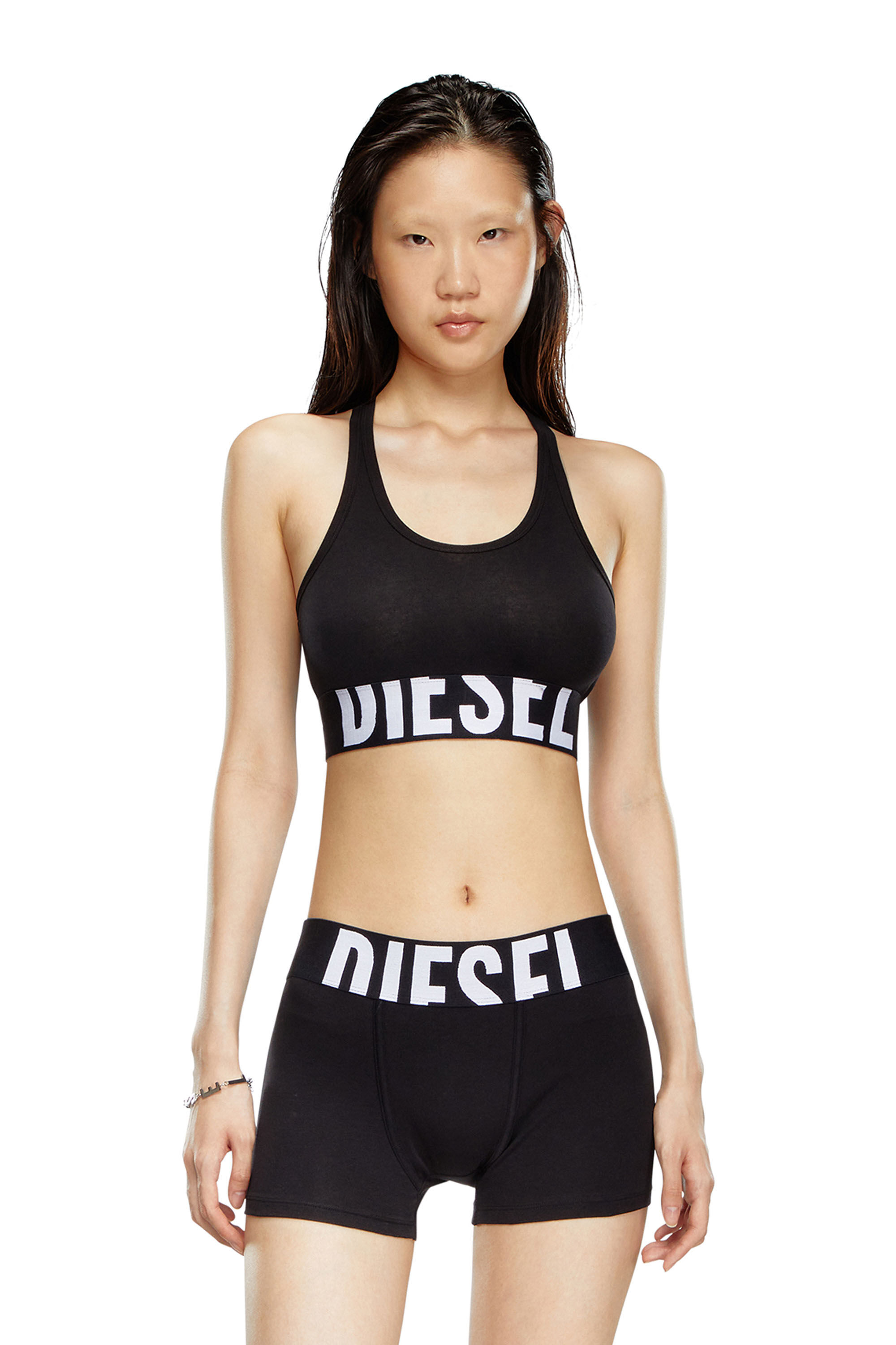 Diesel - UFSB-COTTON-RACE-BRALETTE-XL, Woman's Sports bra with cut-off logo in Black - 3
