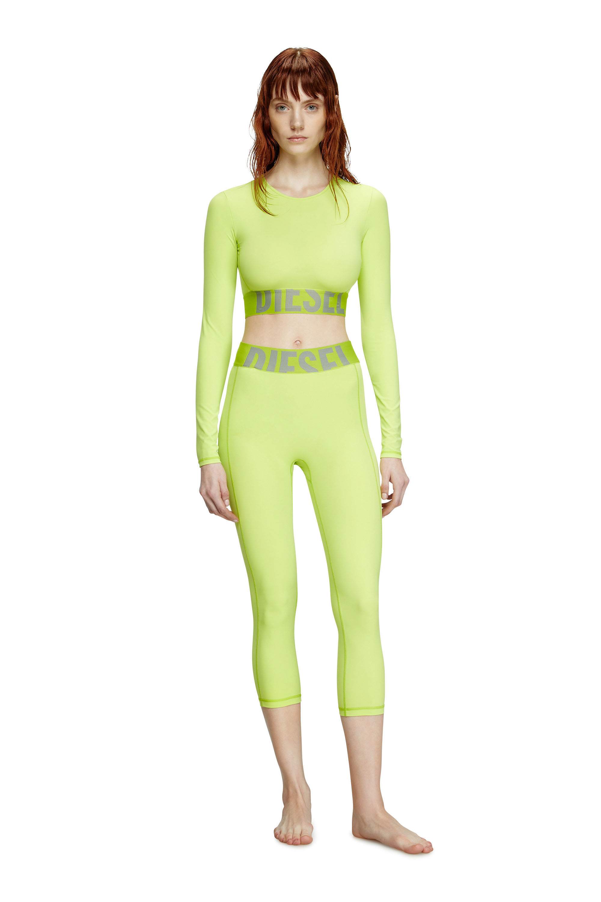 Diesel - MELISSA-D-POP, Woman's Microfibre crop top with cut-off logo in Green Fluo - 1