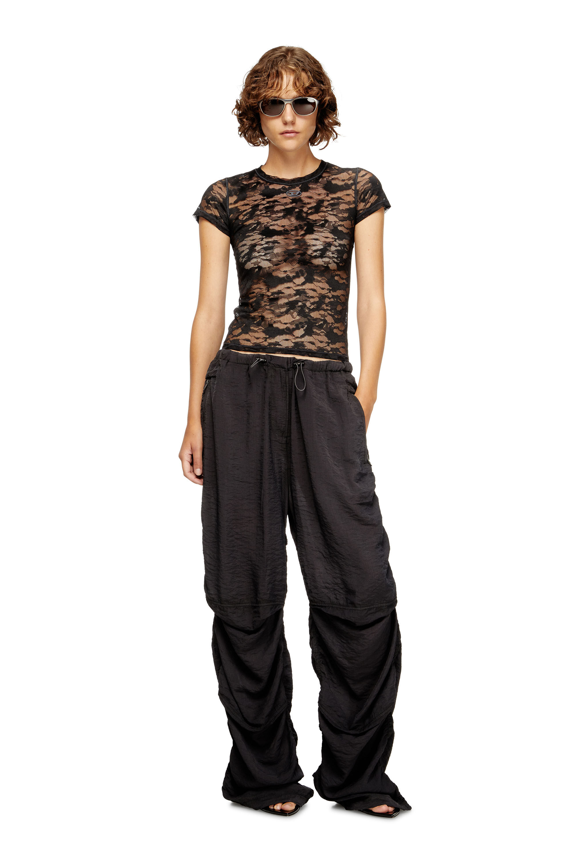 Diesel - KASIA-UTLT, Woman's Camo lace T-shirt in Black - 5