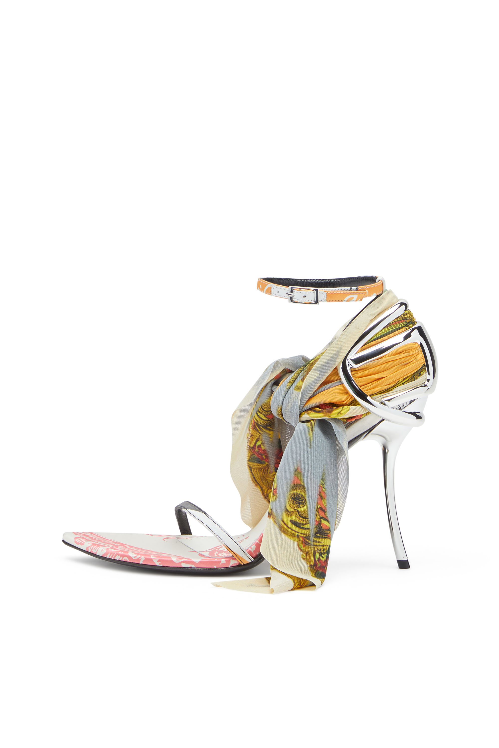 Diesel - D-TEN&HALF SDL BANDANA, Woman's D-Ten&Half-Bandana stiletto sandals in satin in Yellow/Grey - 7