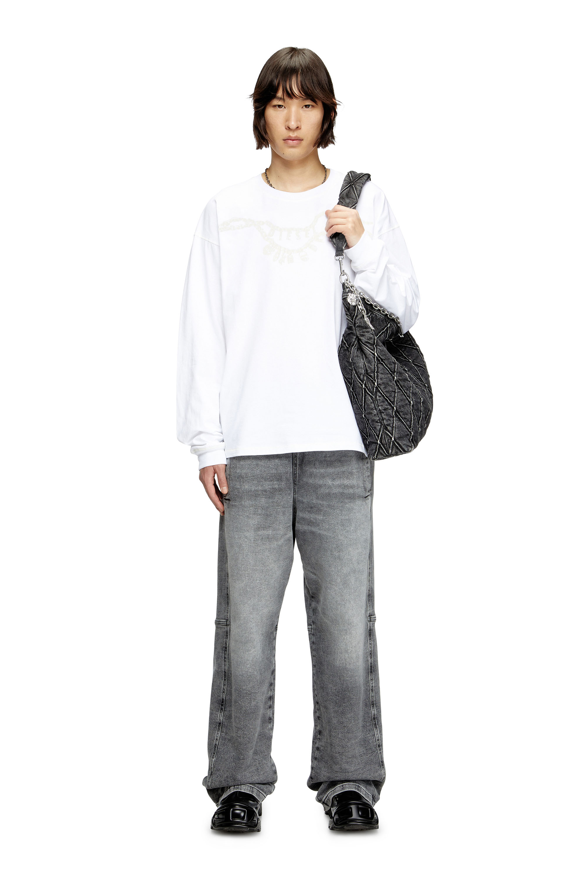 Diesel - T-BOXT-LS-HOSHI, Unisex's Long-sleeve T-shirt with charm necklace print in White - 1