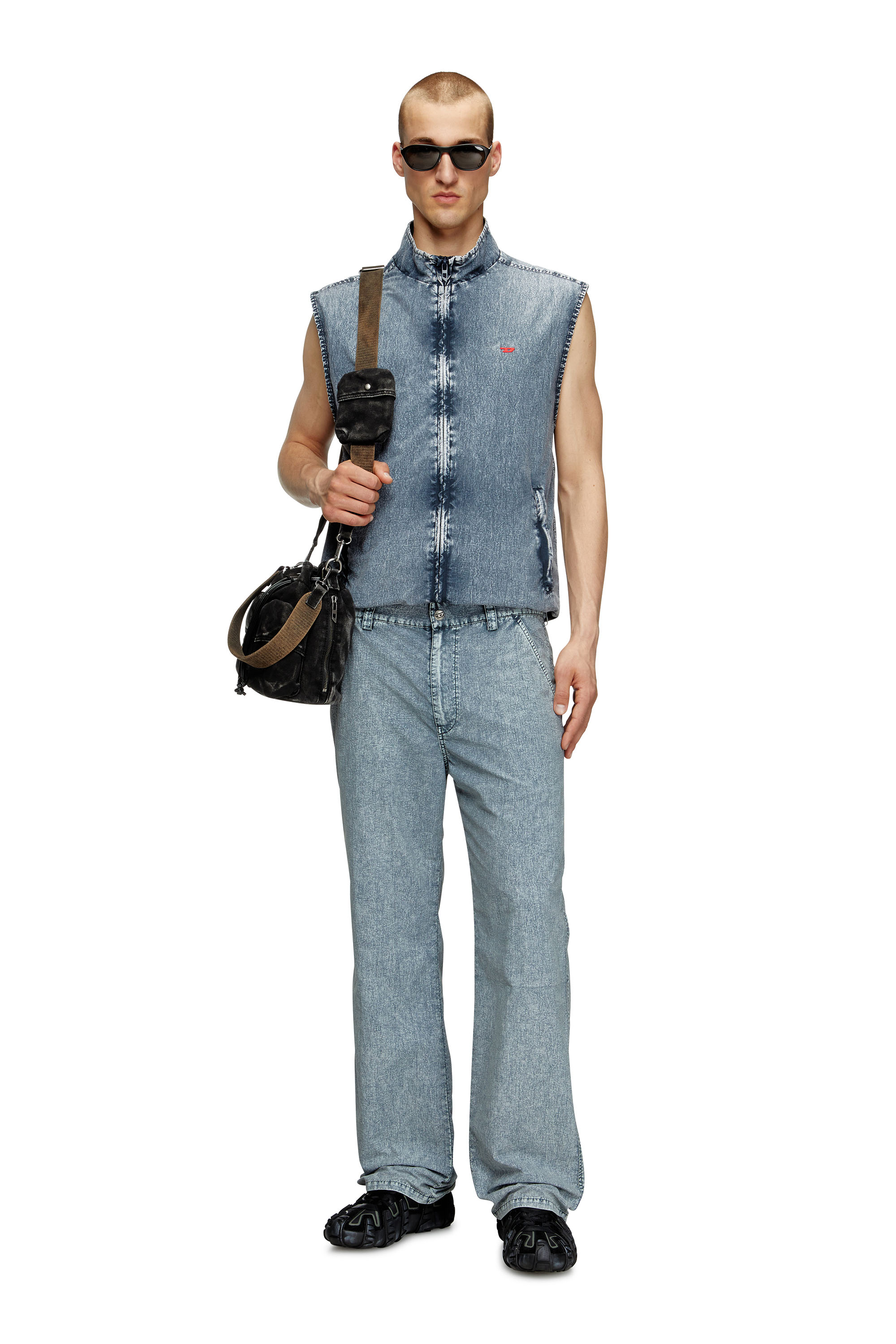 Diesel - J-ERB, Man's Vest in recycled nylon taslan in Medium blue - 2
