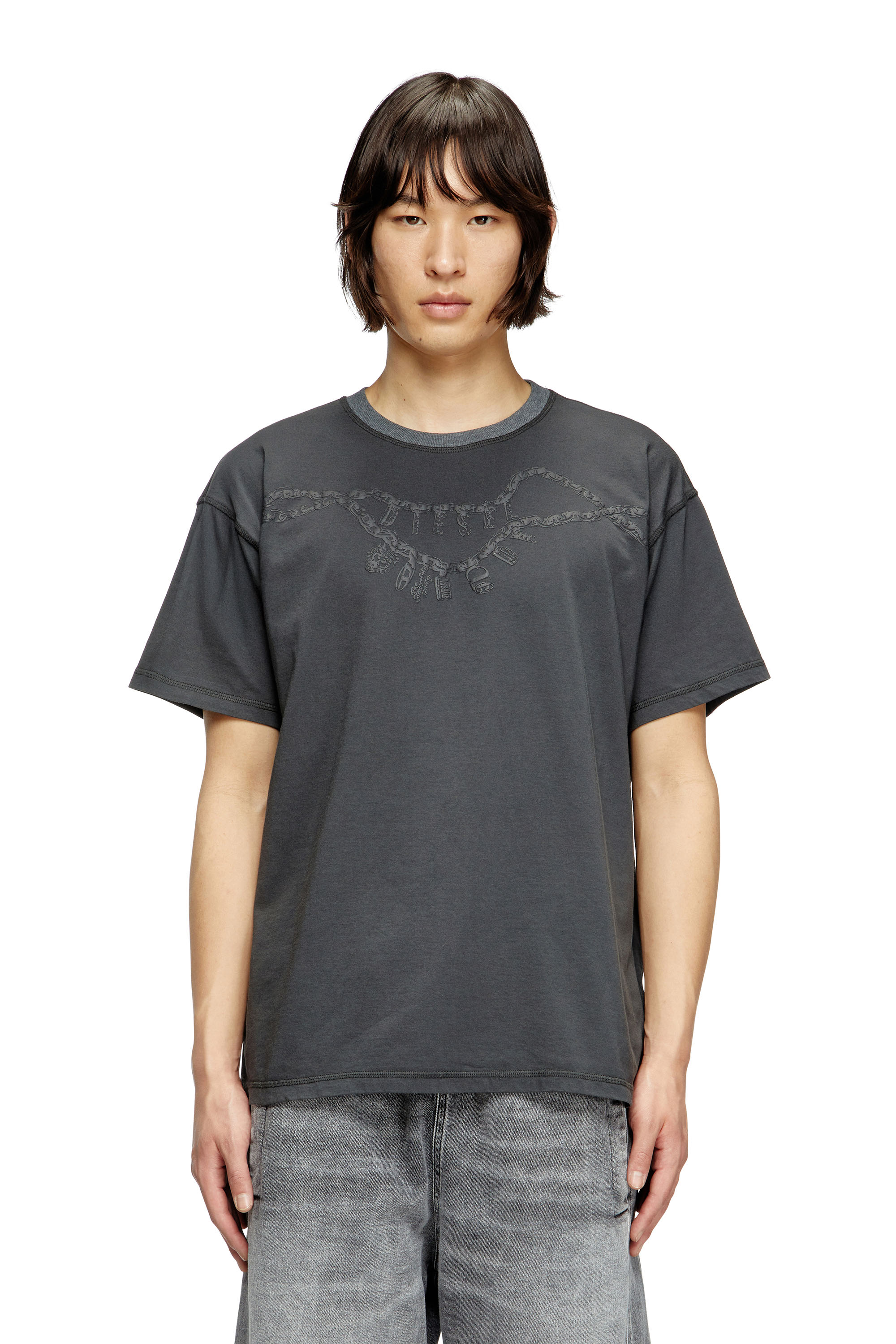 Diesel - T-NORM-HOSHI, Unisex's T-shirt with charm necklace print in Dark grey - 2