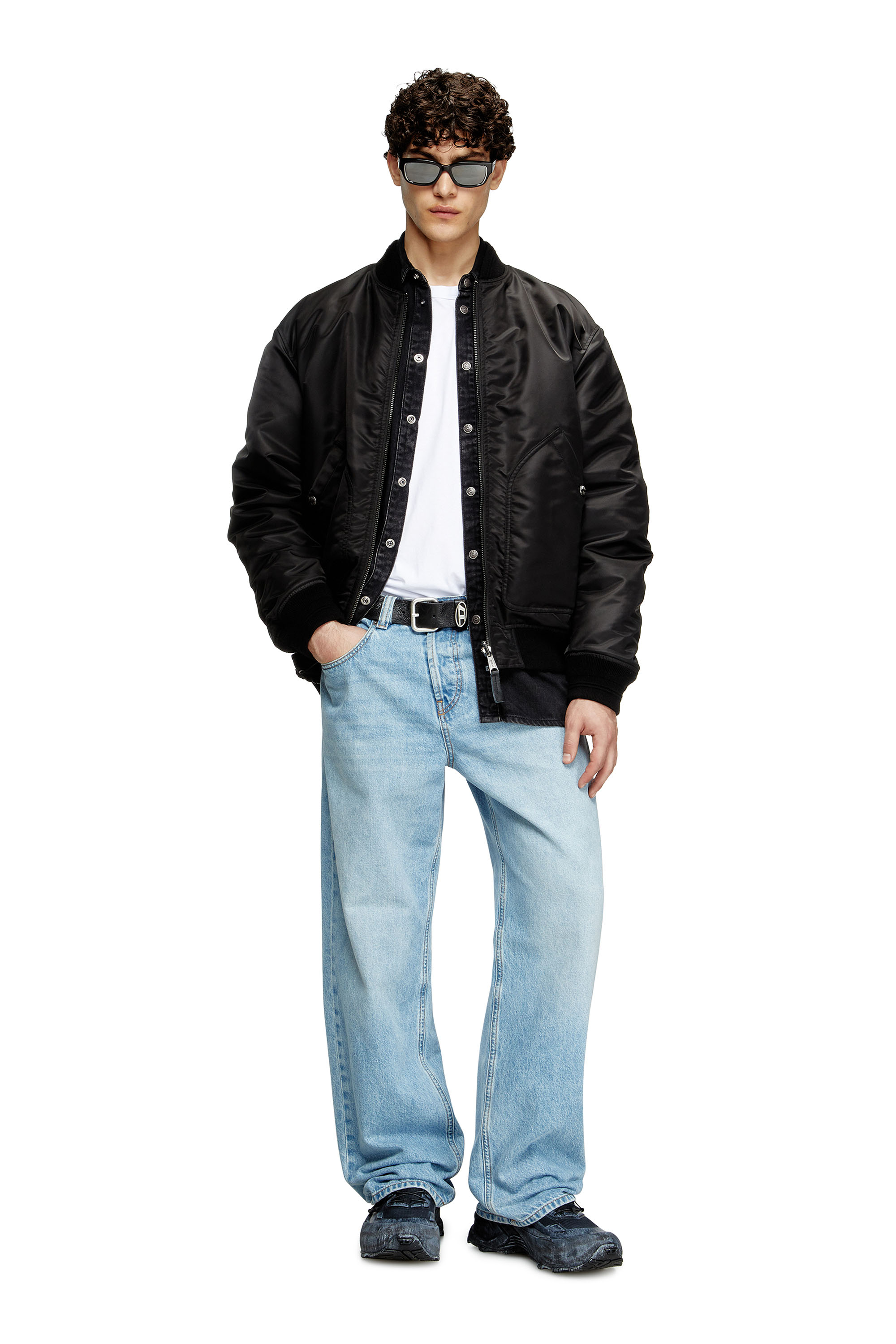 Diesel - J-HELD, Man's Bomber in padded nylon with Oval D in Black - 2