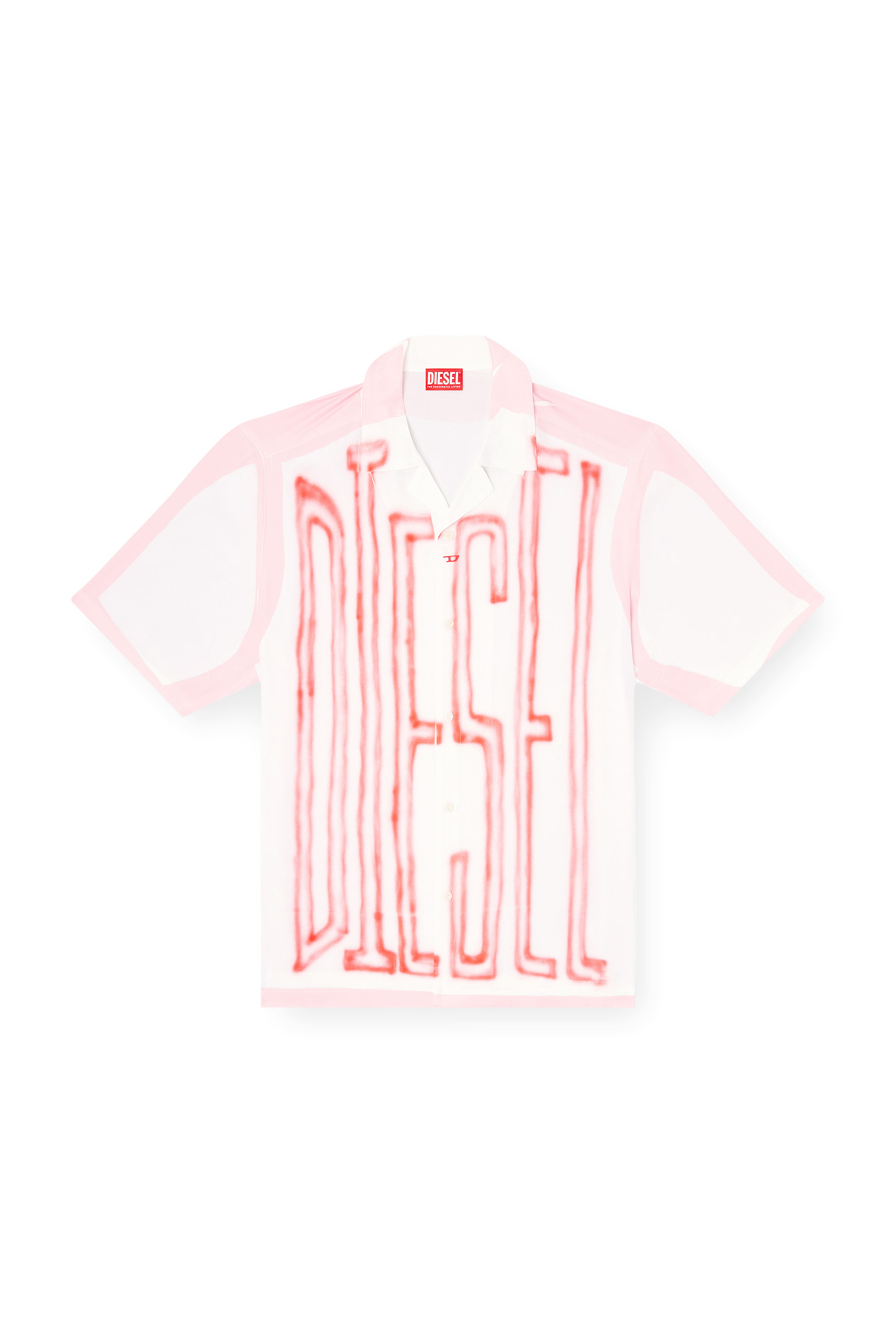 Diesel - C-PAROSHORT-GRAFFITI-FRA, Unisex's Satin bowling shirt with graffiti logo in Pink/White - 3