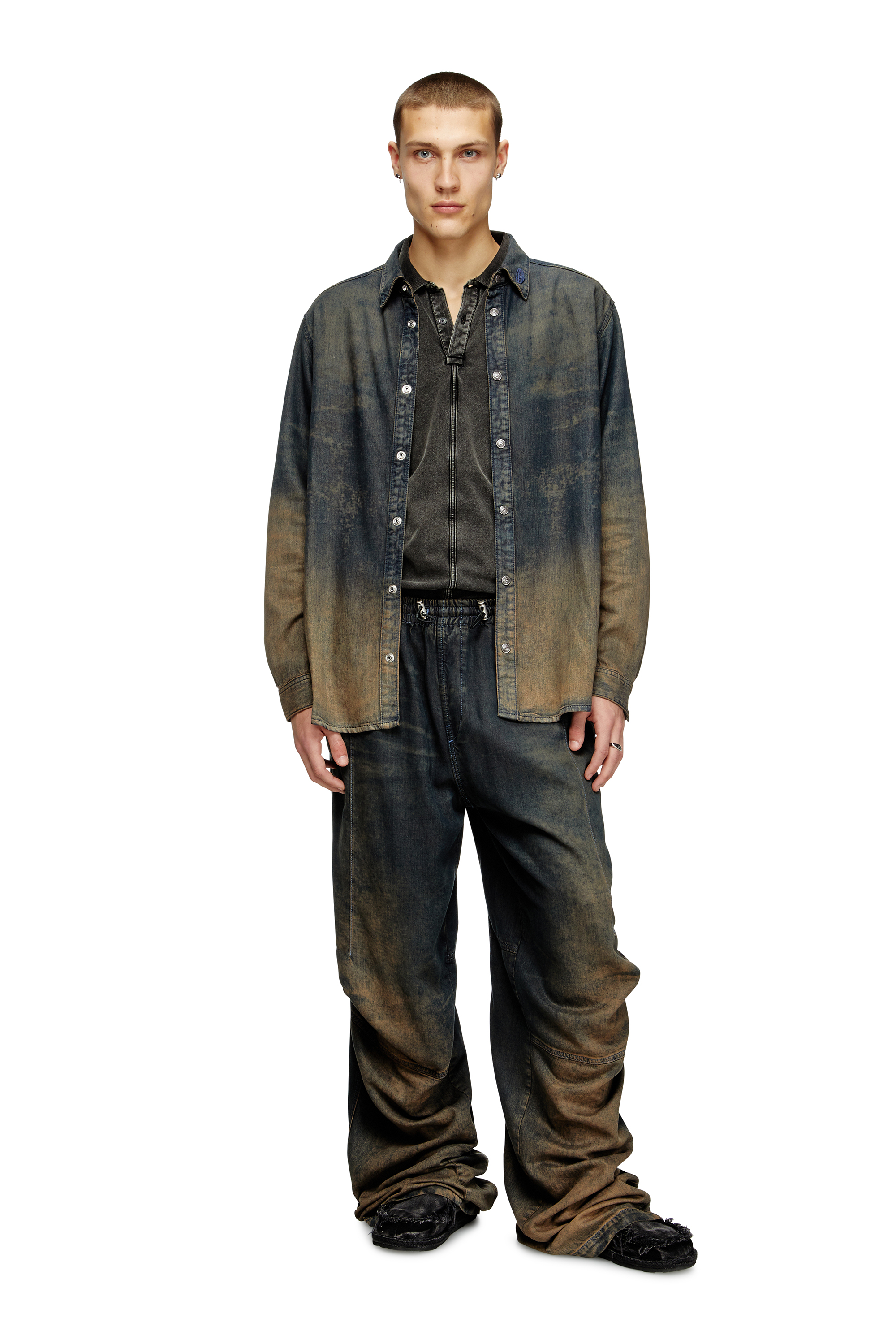 Diesel - D-SIMPLY-S8, Man's Shirt in fluid shaded denim in Dark Blue - 3