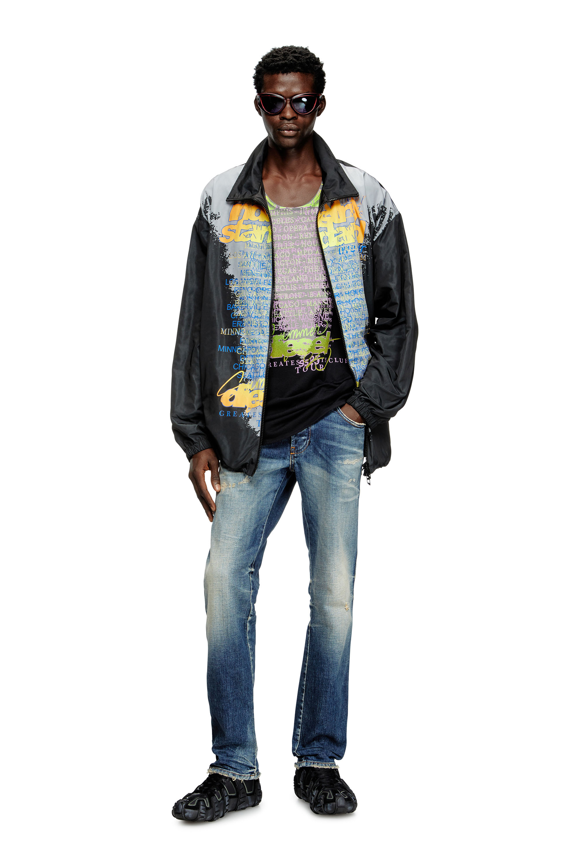 Diesel - J-ERIK, Unisex's Tech-jersey jacket with lyrics print in Black - 2