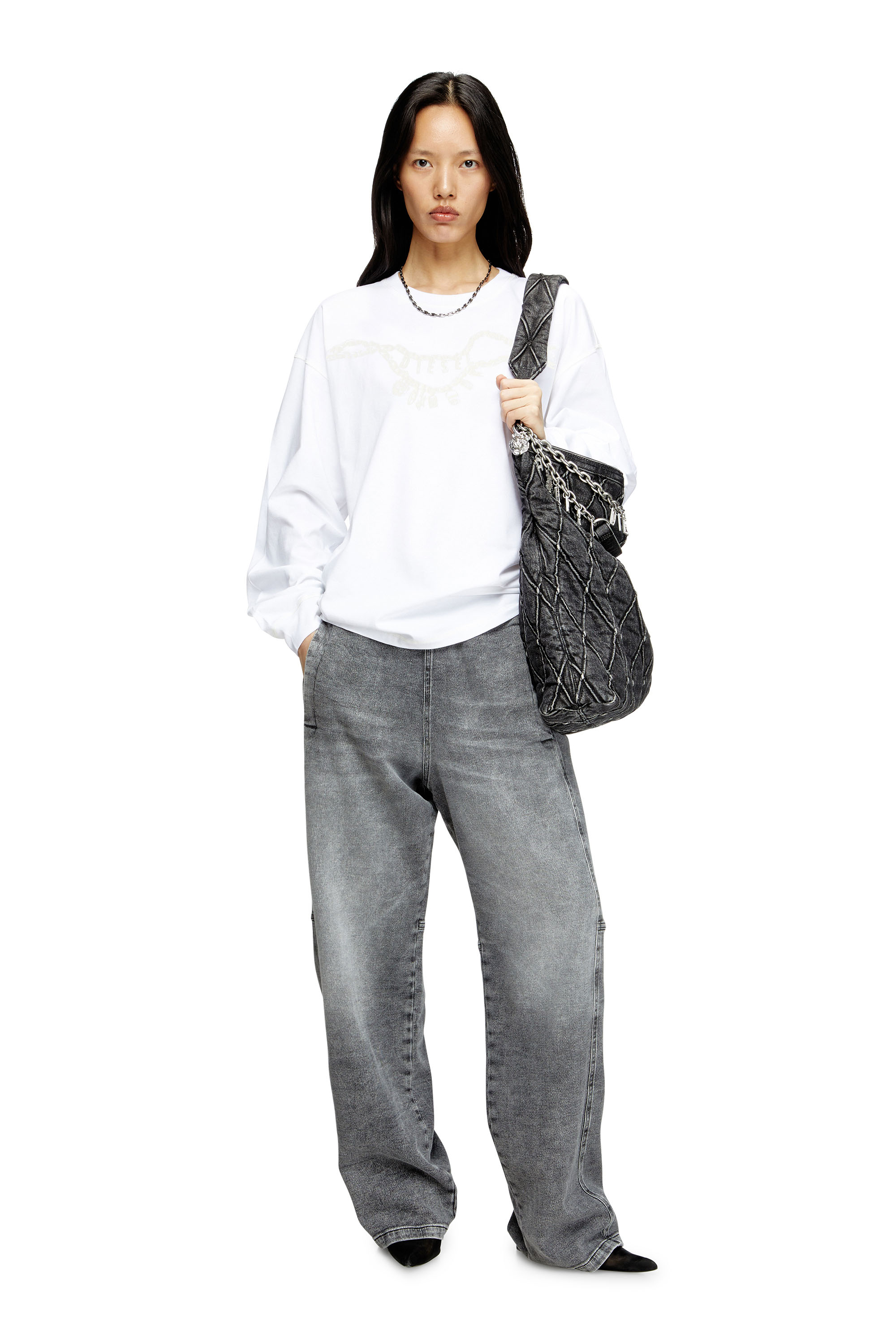Diesel - T-BOXT-LS-HOSHI, Unisex's Long-sleeve T-shirt with charm necklace print in White - 6