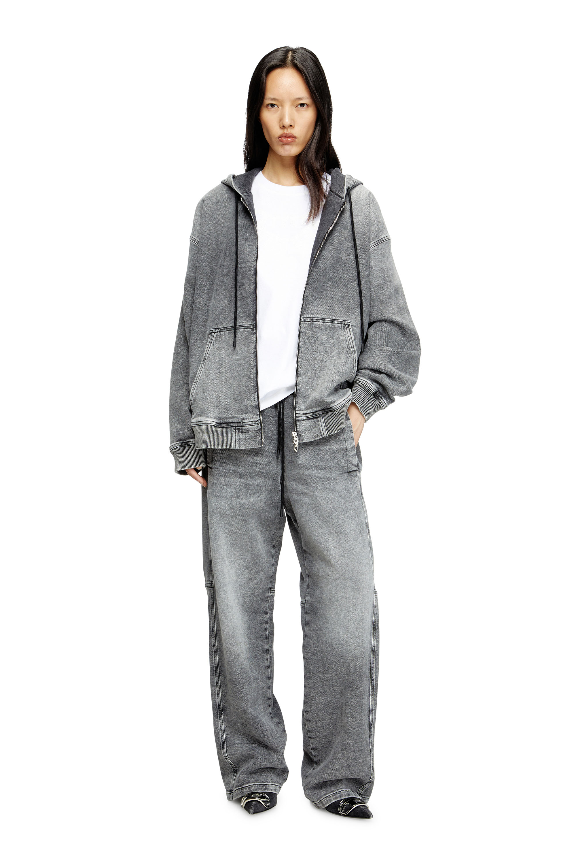 Diesel - HS D-GIRI-S TRACK, Unisex's Zip-up hoodie in marbled Track Denim in Dark grey - 6