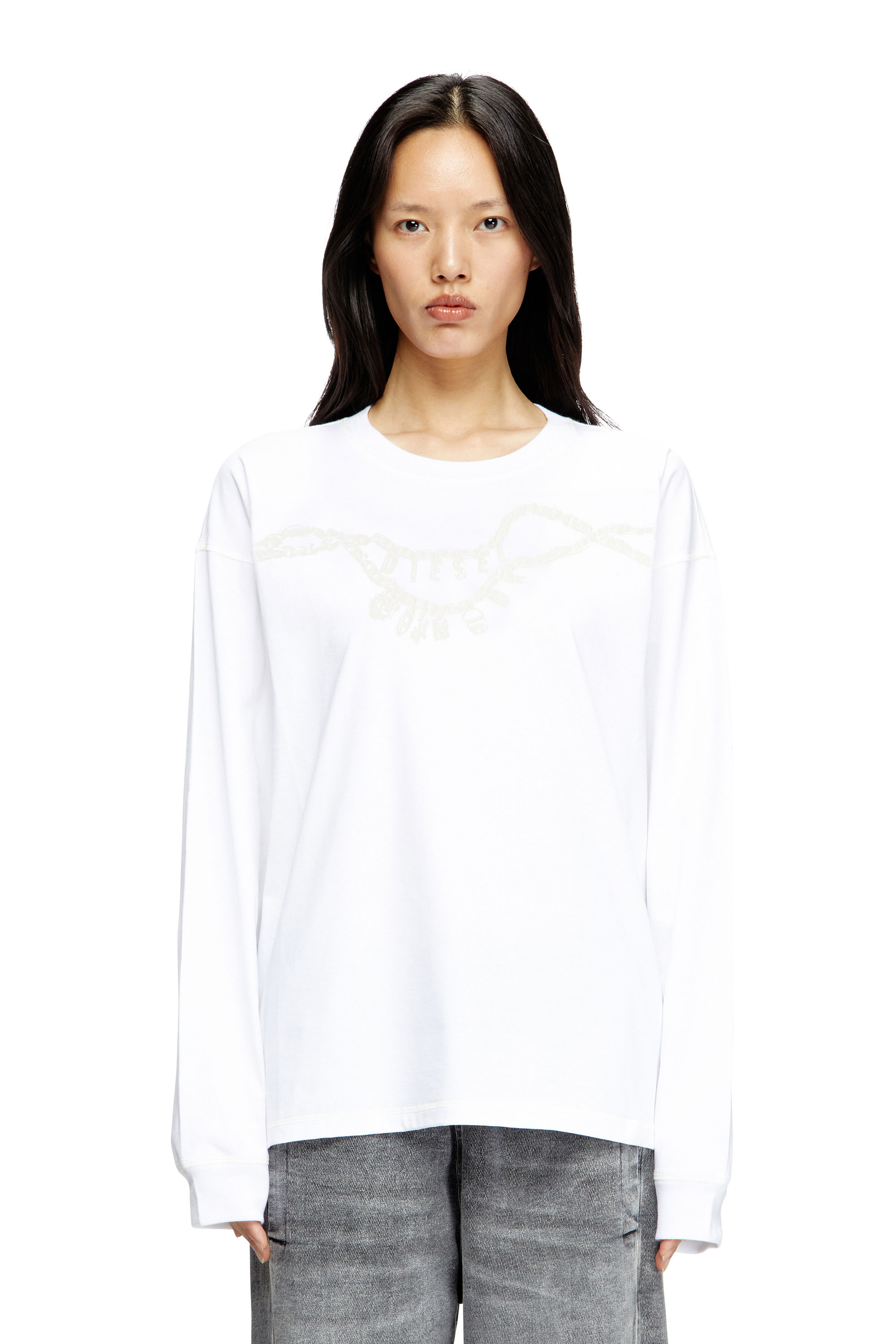 Diesel - T-BOXT-LS-HOSHI, Unisex's Long-sleeve T-shirt with charm necklace print in White - 5
