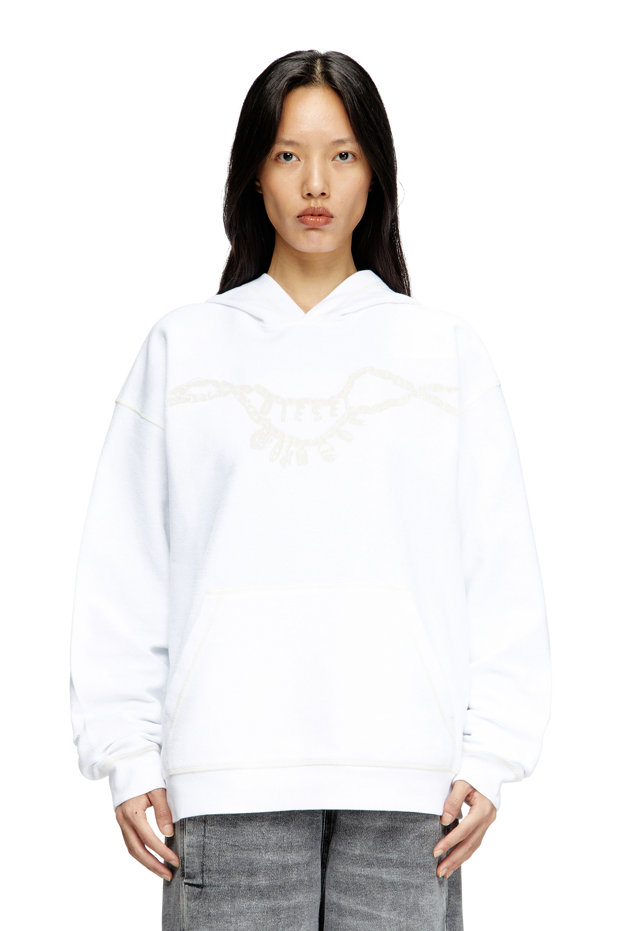 Diesel - S-BOXT-HOOD-HOSHI, Unisex's Hoodie with charm necklace print in White - 5