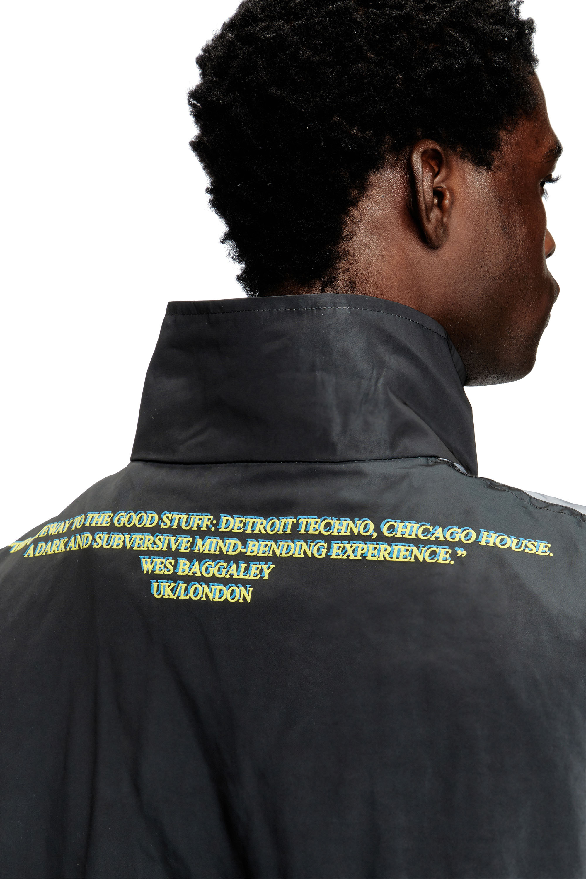 Diesel - J-ERIK, Unisex's Tech-jersey jacket with lyrics print in Black - 5