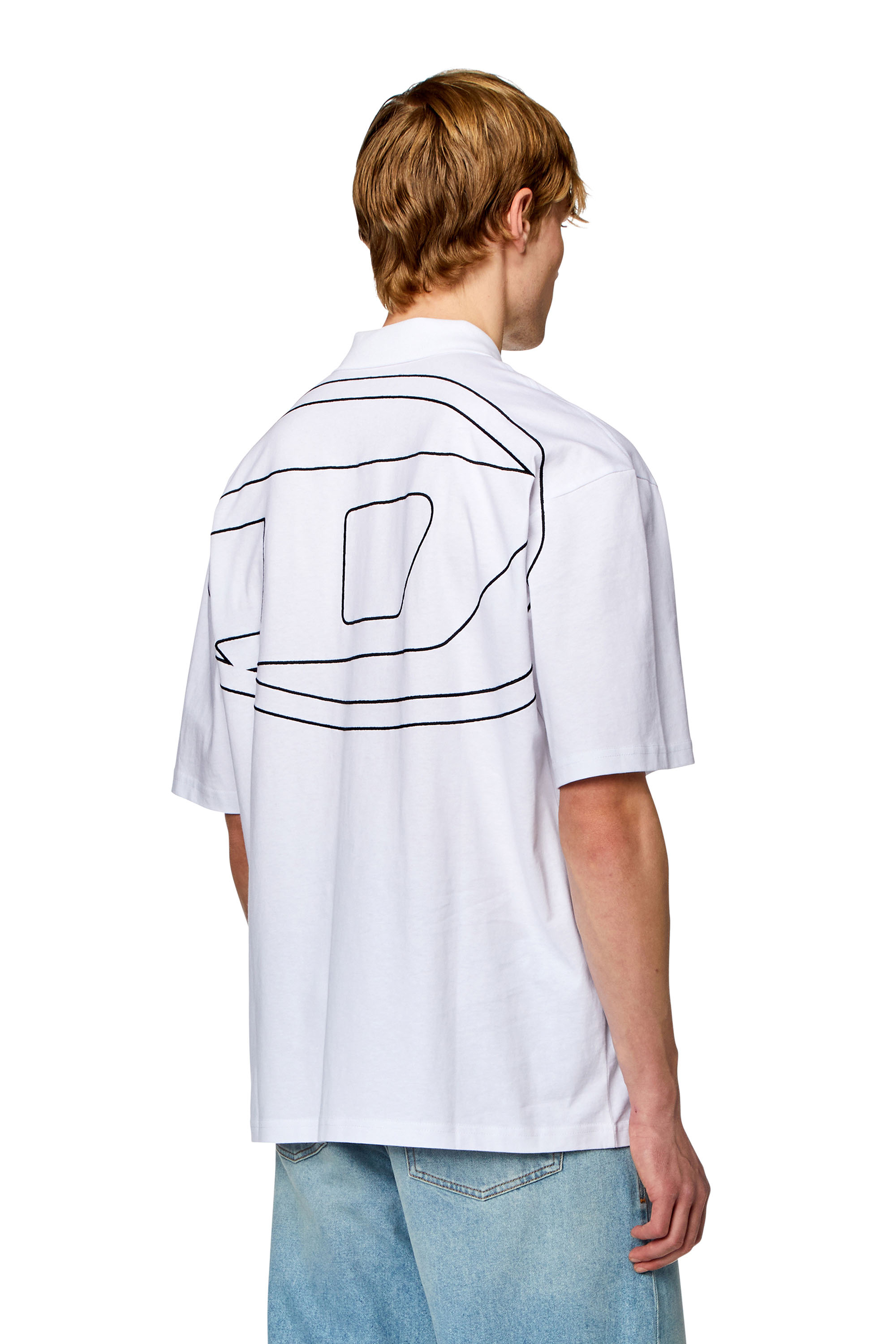 Diesel - T-VORT-MEGOVAL-D, Man's Polo shirt with maxi oval D embroidery in White - 1