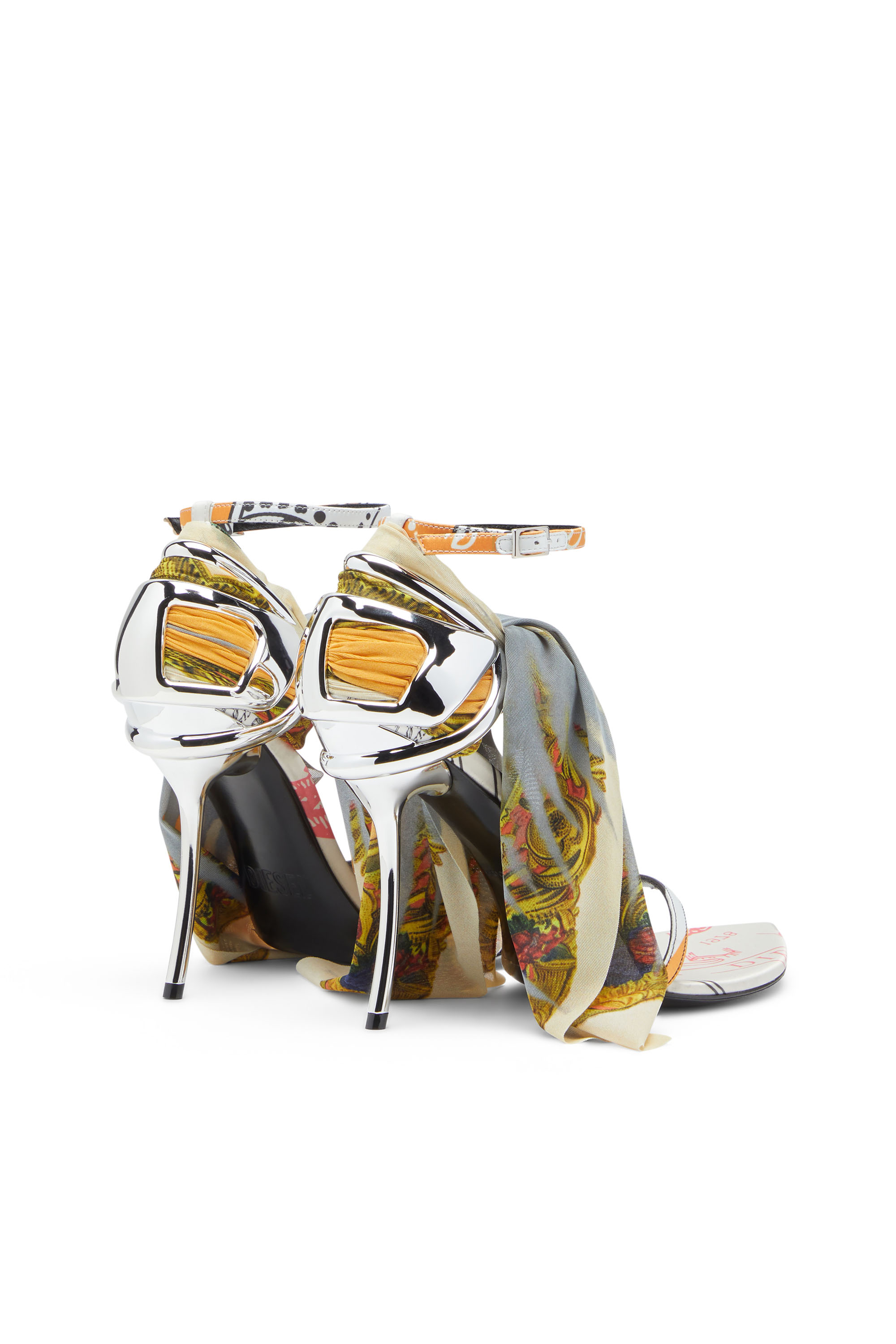Diesel - D-TEN&HALF SDL BANDANA, Woman's D-Ten&Half-Bandana stiletto sandals in satin in Yellow/Grey - 3