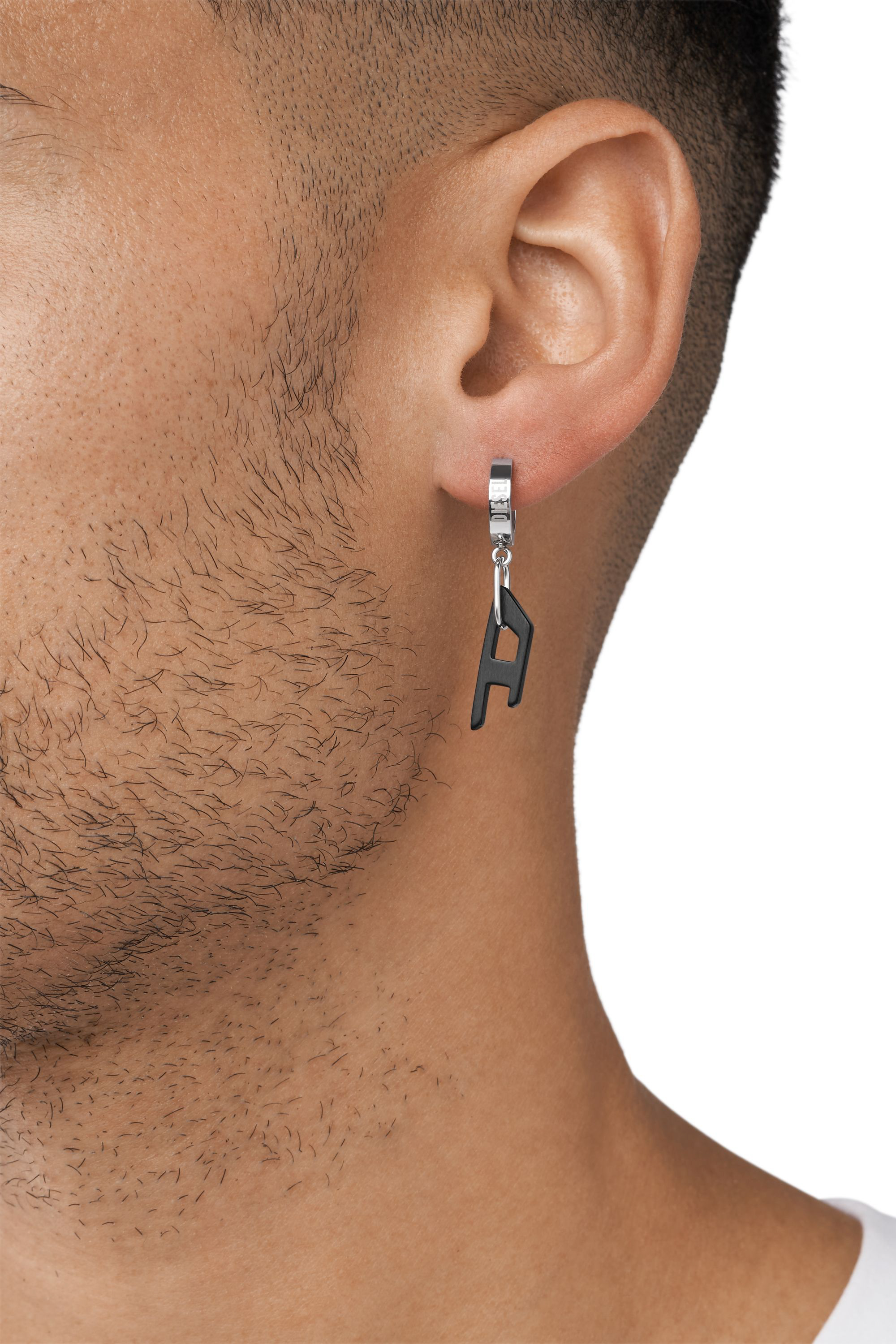 Diesel - DX1418, Unisex's Two-tone Stainless Steel single hoop earring in Black/Silver - 3