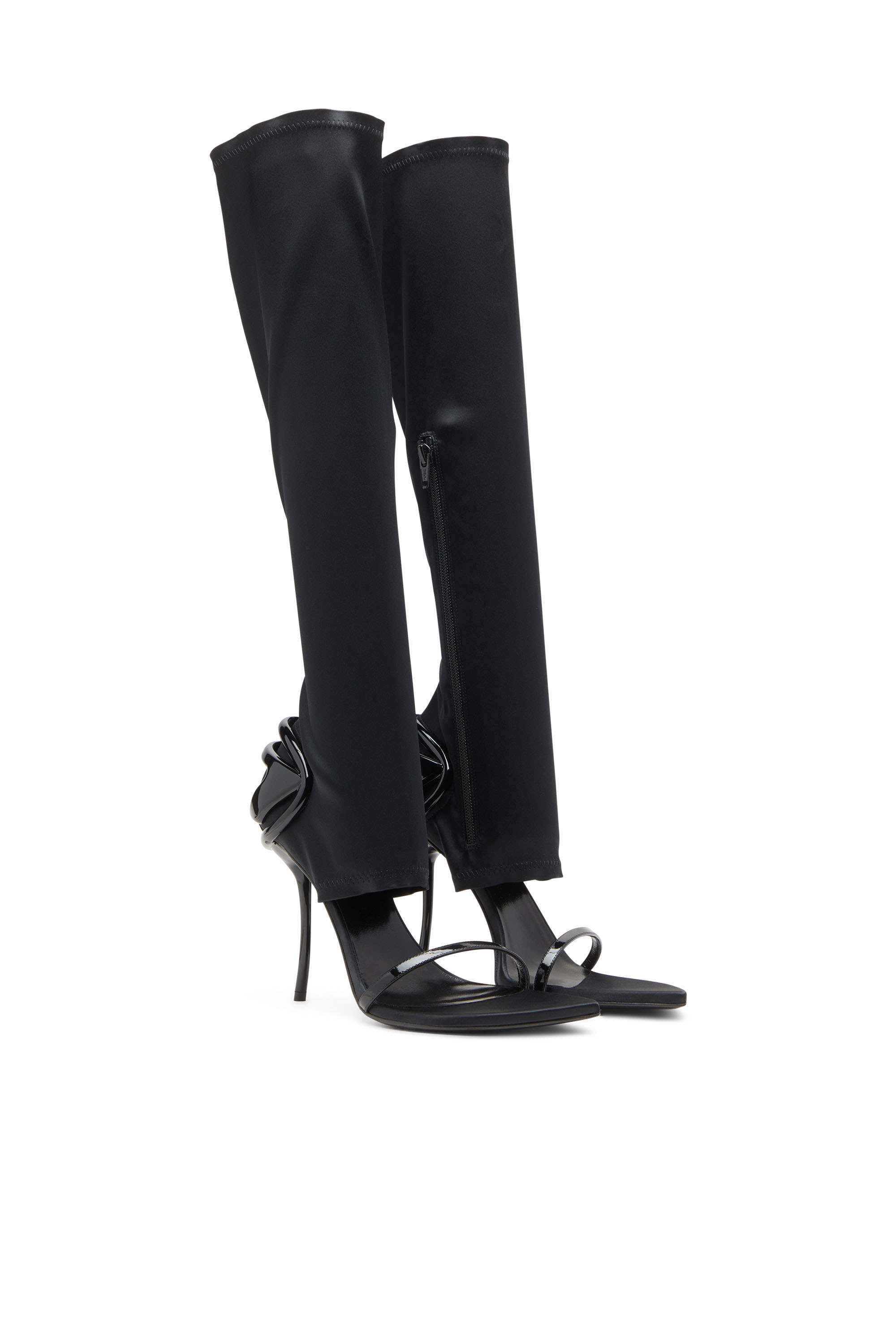 Diesel - D-TEN&HALF SDL KB, Woman's D-Ten&Half-Stiletto knee boot sandals in stretch satin in Black - 3