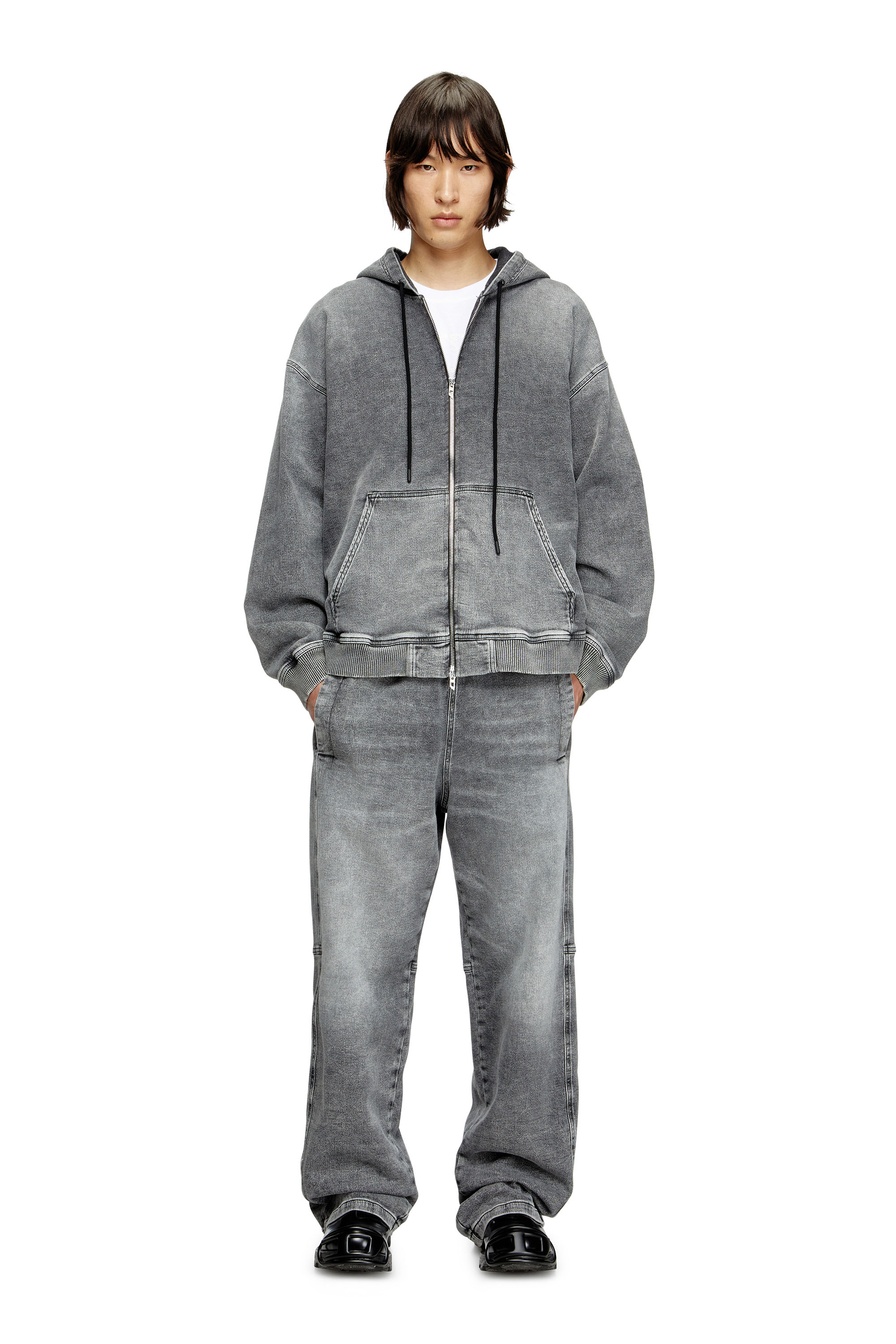Diesel - HS D-GIRI-S TRACK, Unisex's Zip-up hoodie in marbled Track Denim in Dark grey - 1