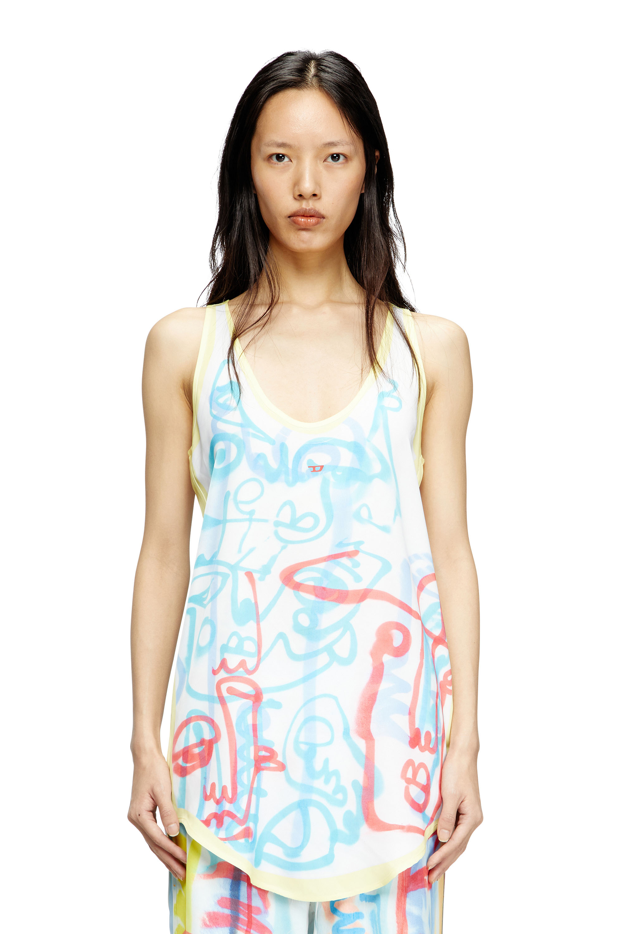 Diesel - D-LINZ-GRAFFITI-AFR, Woman's Satin tank top with graffiti print in White/Yellow - 2