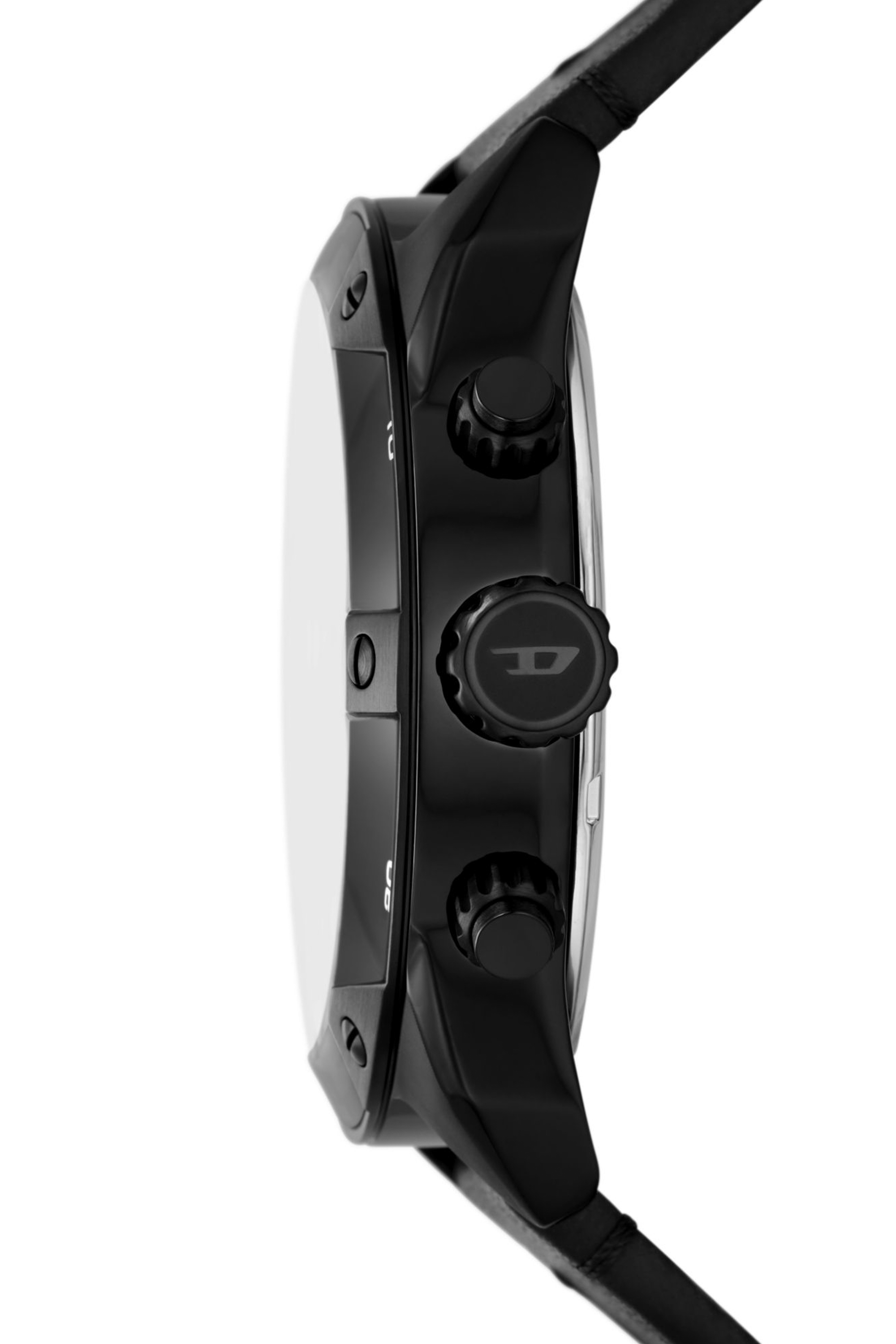 Diesel - DZ4667, Man's Spiked chronograph black leather watch in Black - 3