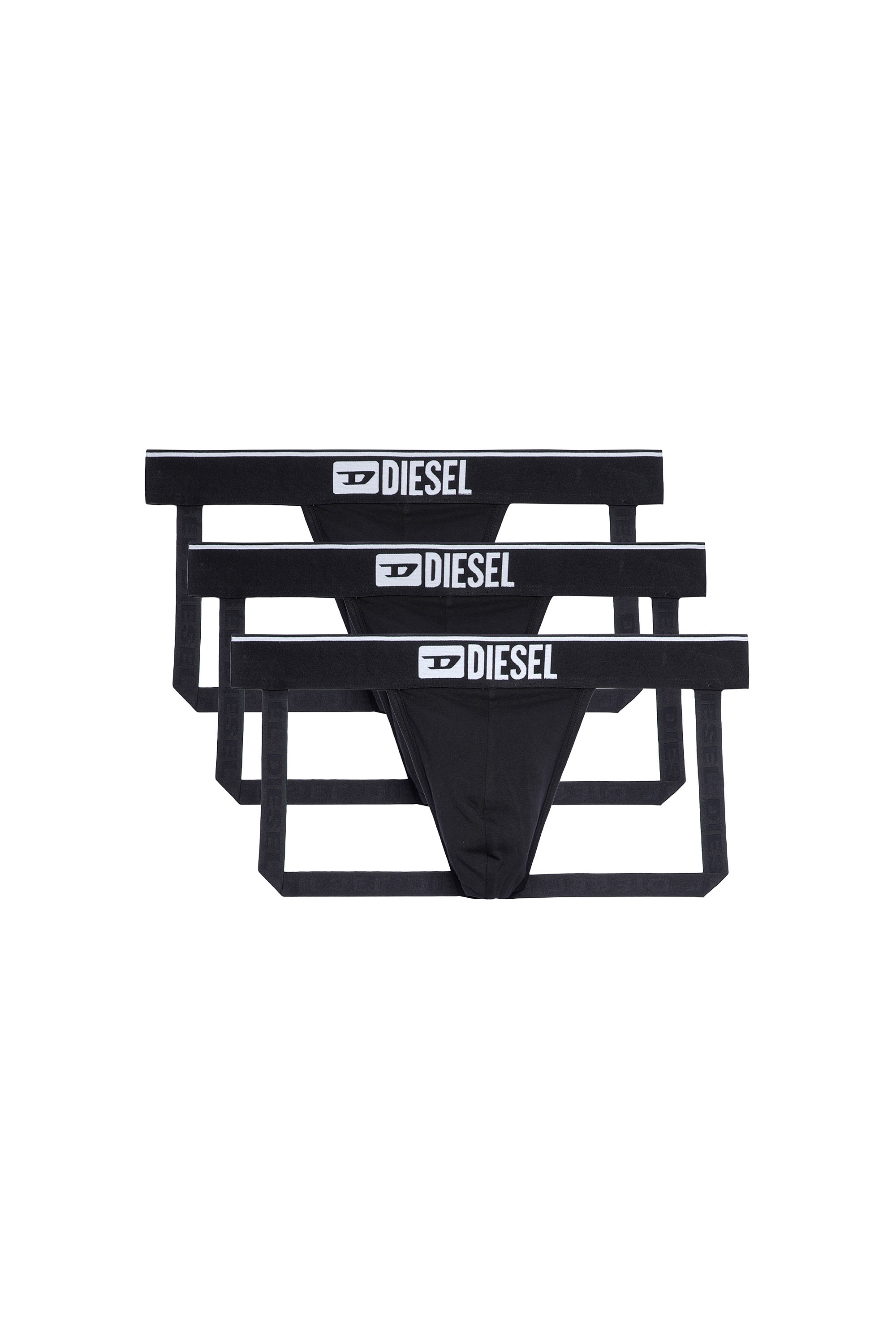 Diesel - UMBR-JOCKYTHREEPACK, Man's Three-pack jockstraps with front logo in Black - 1