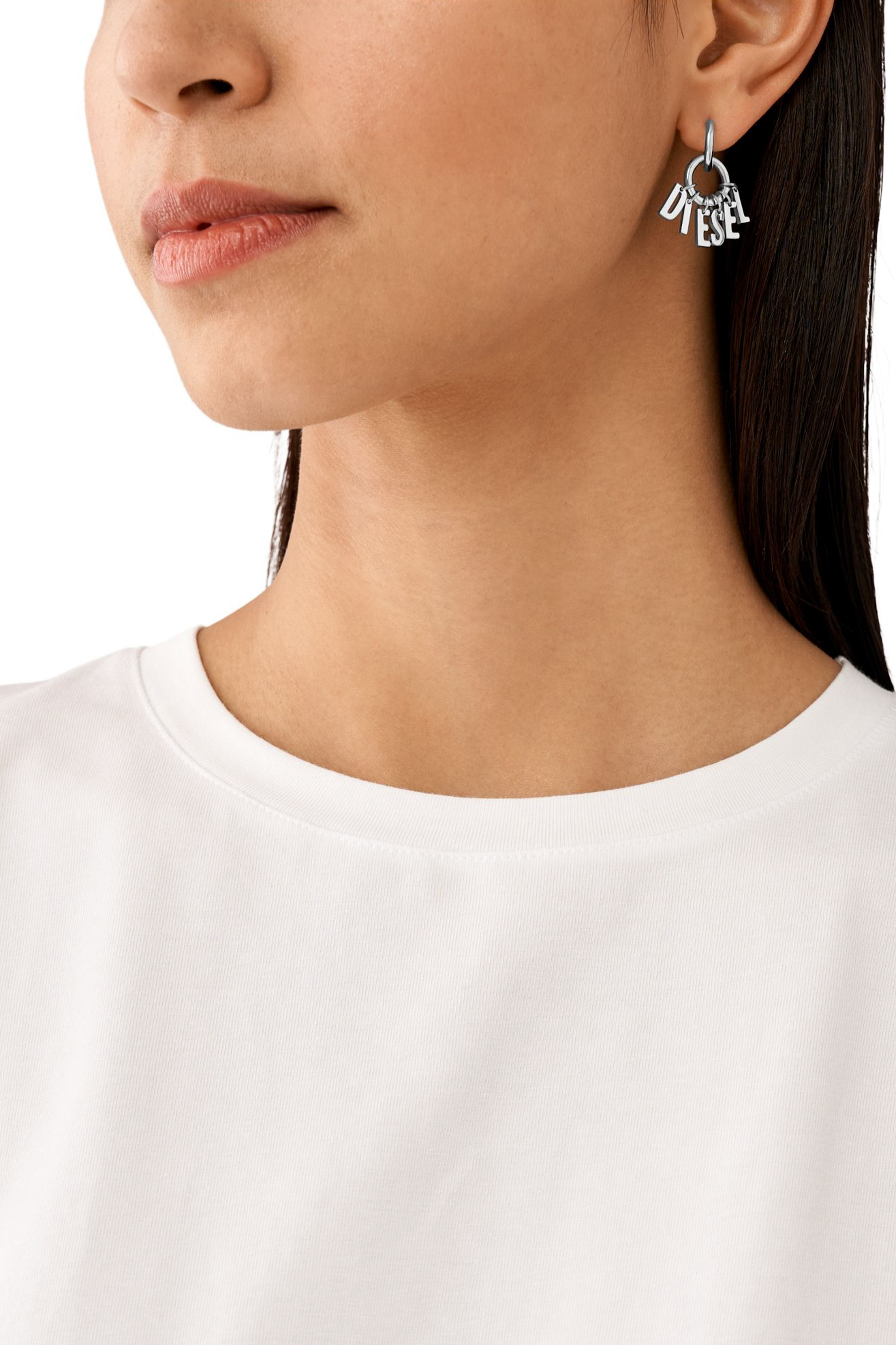 Diesel - DX1492, Unisex's Stainless steel hoop earring in Silver - 4