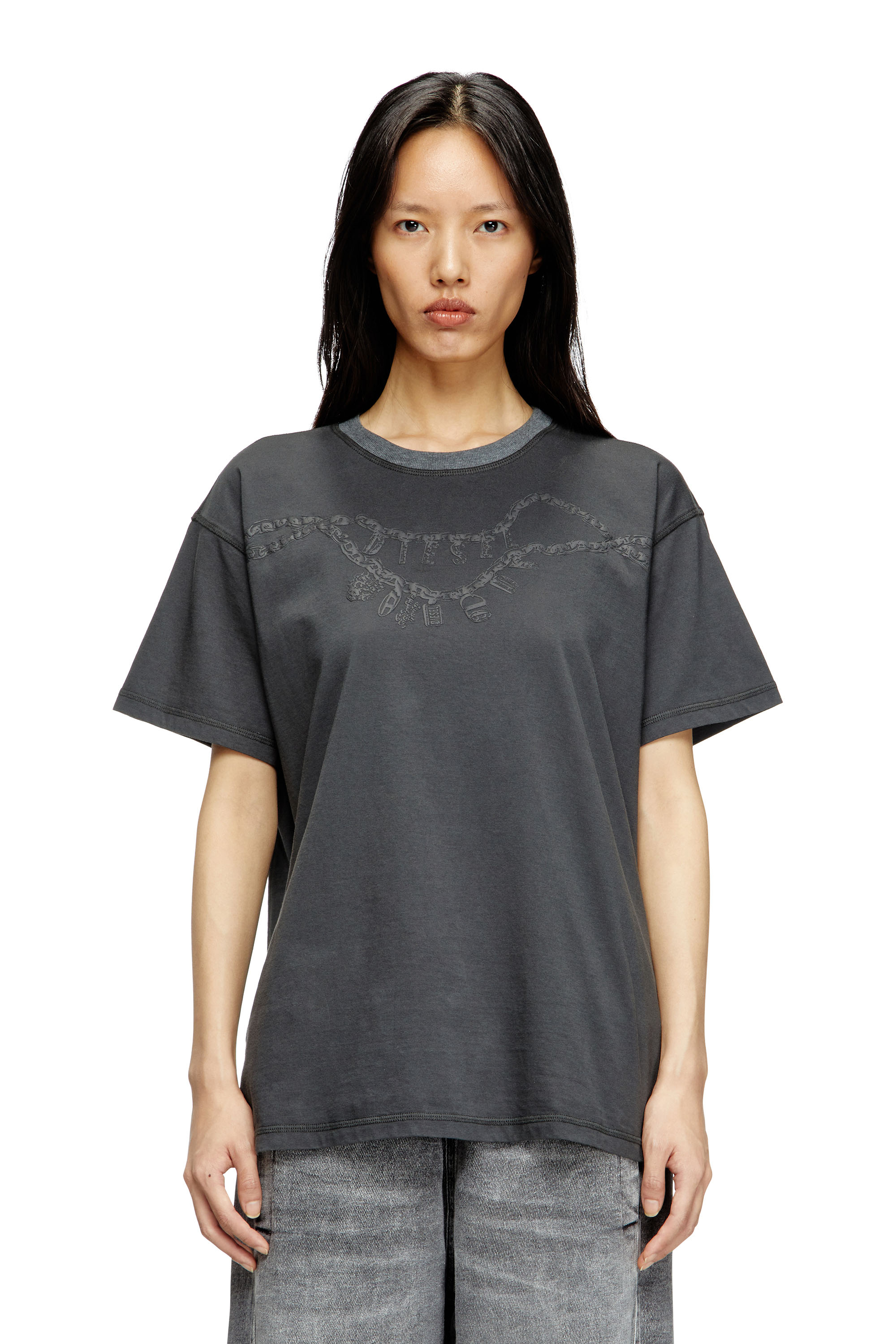 Diesel - T-NORM-HOSHI, Unisex's T-shirt with charm necklace print in Dark grey - 5