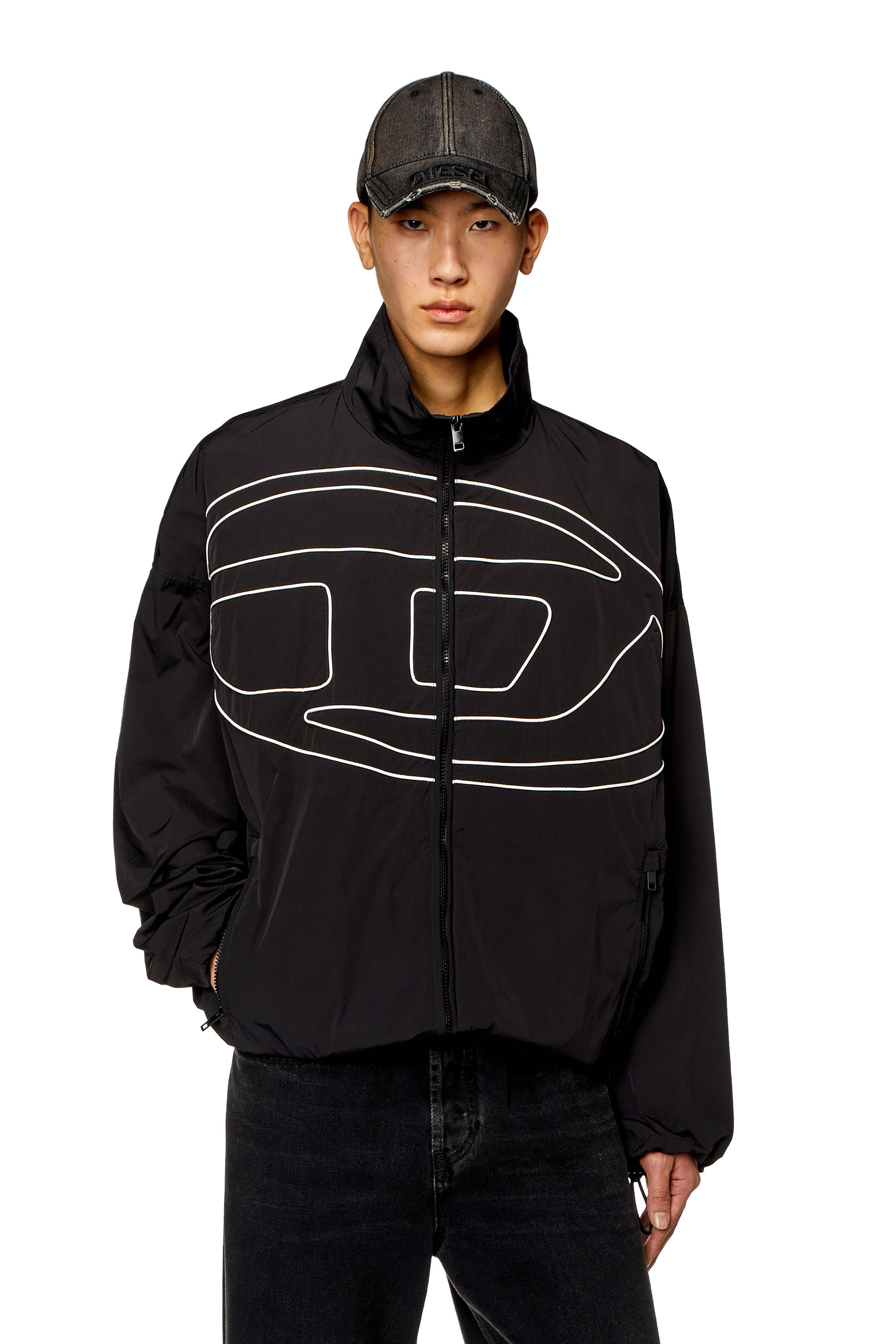 Diesel - J-VATEL, Man's Taslan jacket with piped Oval D in Black - 1