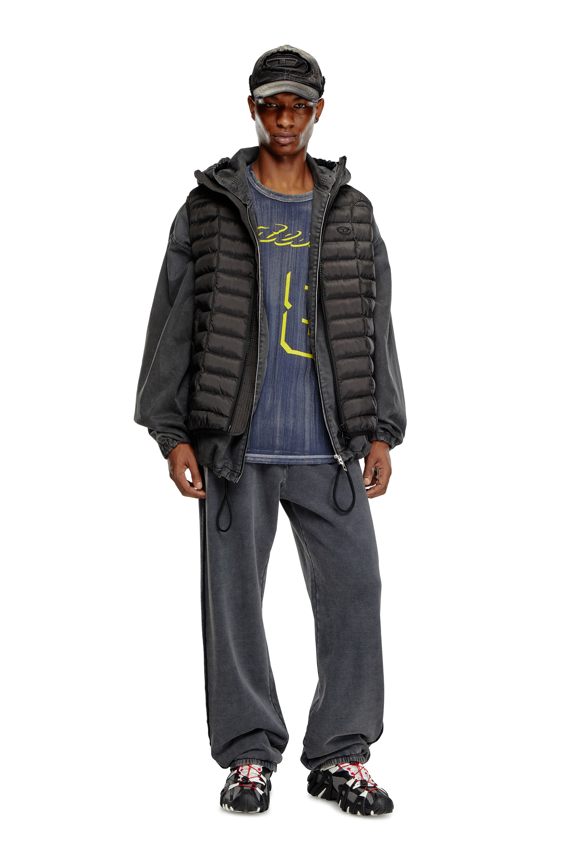 Diesel - W-TEMPLE, Man's Hooded puffer vest in light nylon in Black - 2