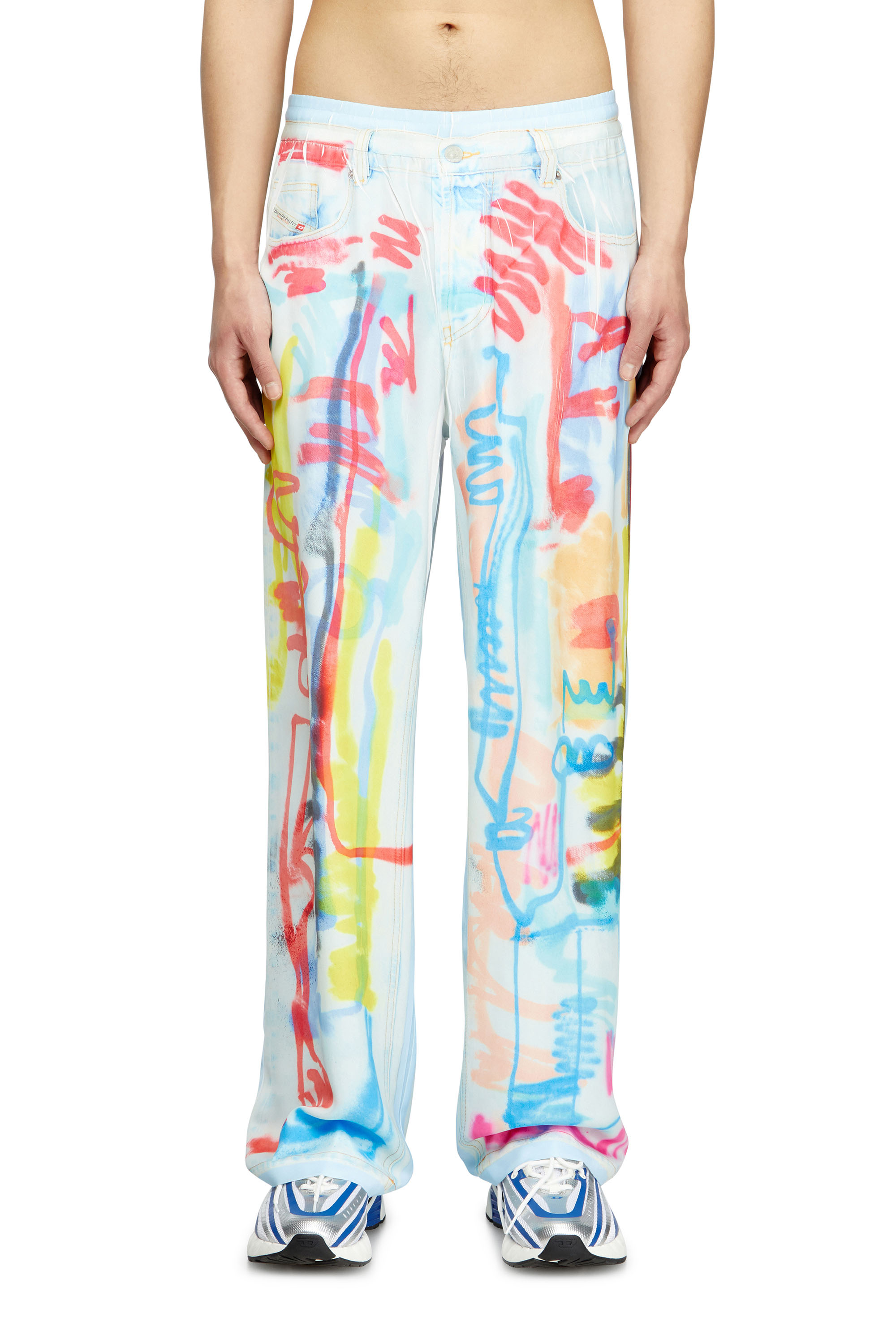 Diesel - P-AFTER-GRAFFITI-AFR, Unisex's Relaxed pant with graffiti print in Blue/White - 2