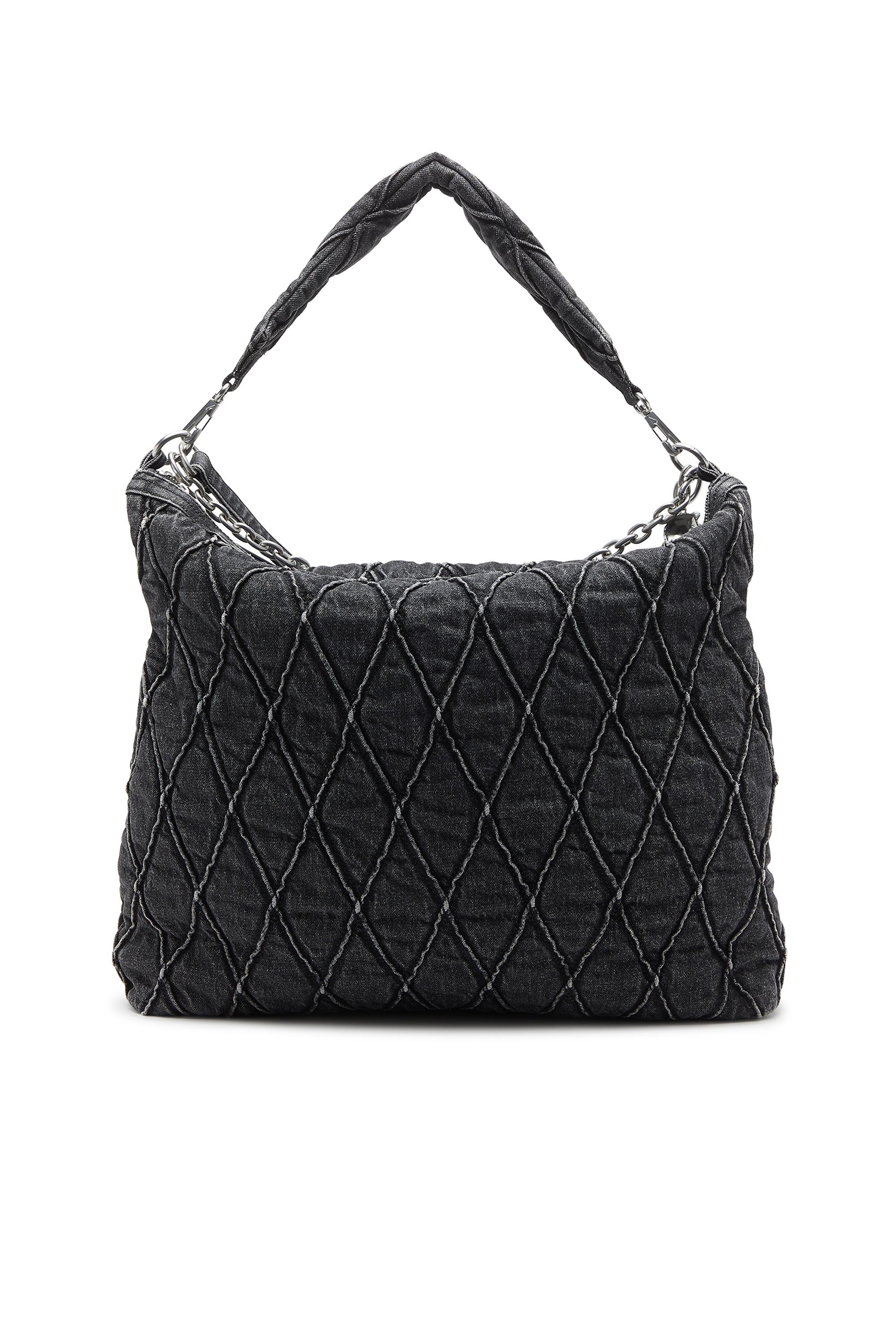 Diesel - HOSHI CHARM-D HOBO, Woman's Quilted-denim hobo bag with chain charms in Black - 2
