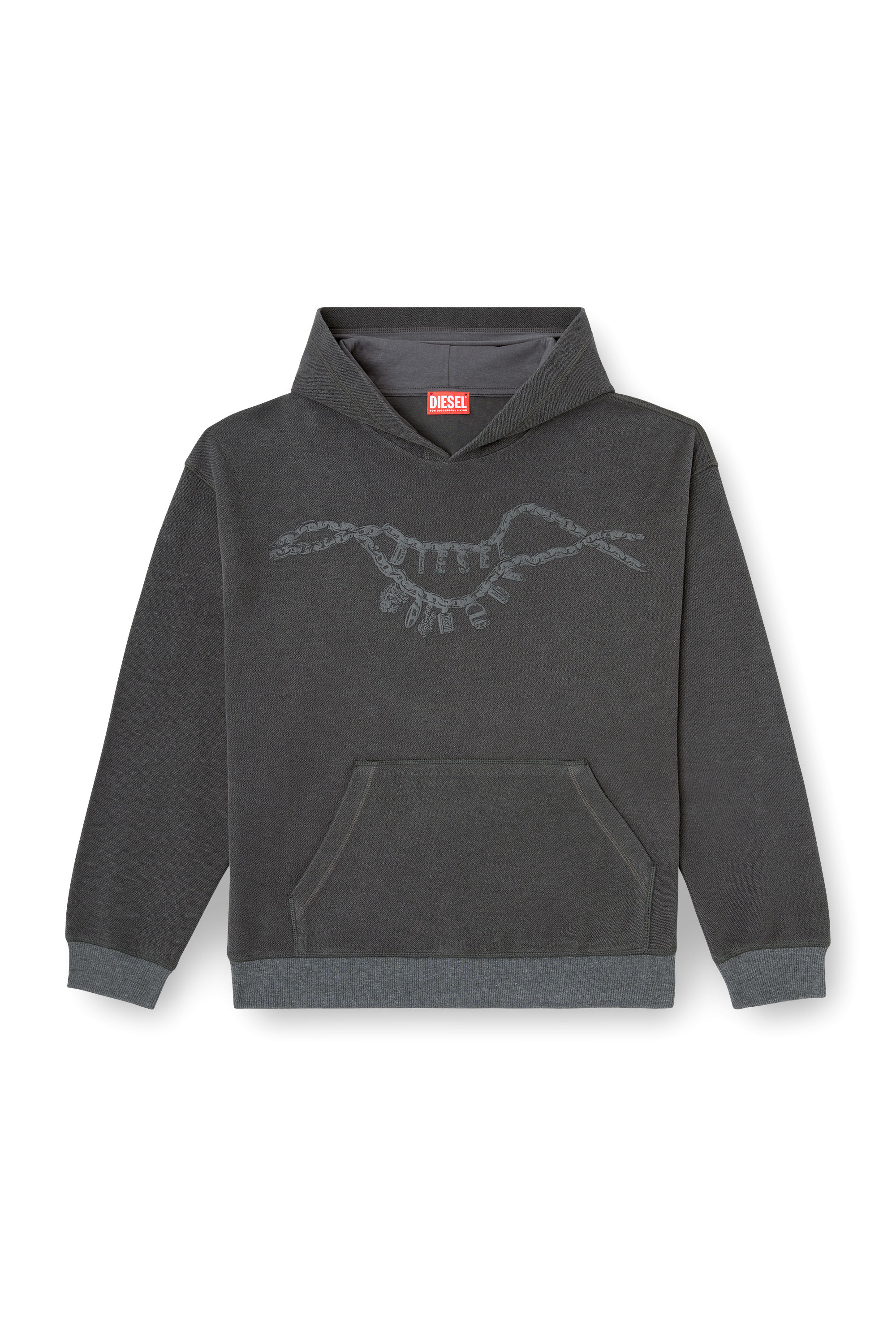 Diesel - S-BOXT-HOOD-HOSHI, Unisex's Hoodie with charm necklace print in Dark grey - 3