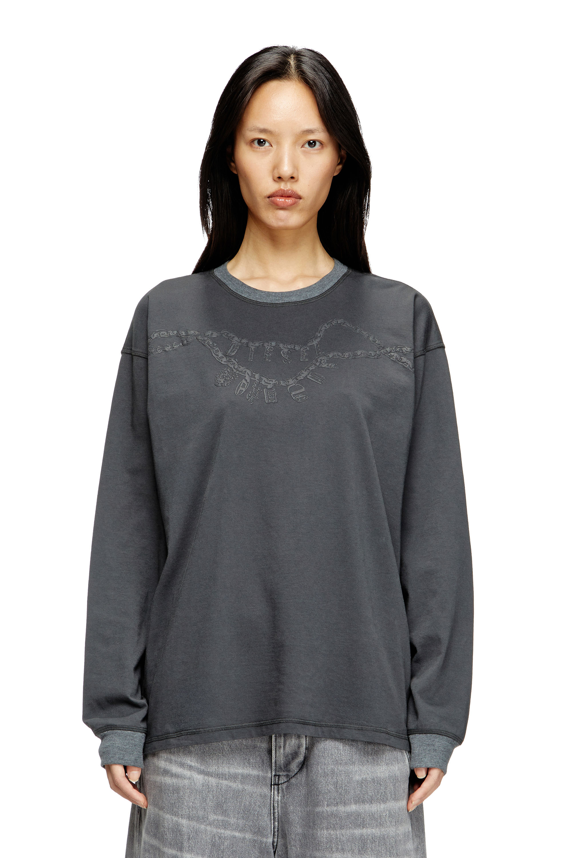 Diesel - T-BOXT-LS-HOSHI, Unisex's Long-sleeve T-shirt with charm necklace print in Dark grey - 5