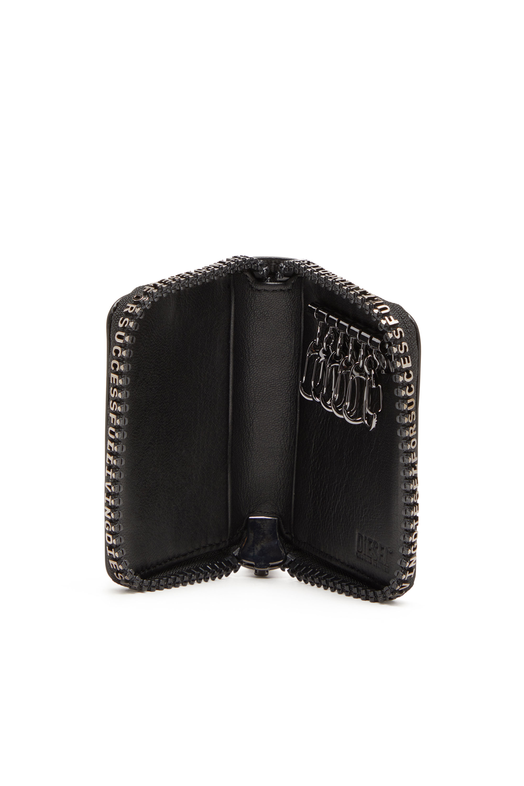 Diesel - ZIP-D KEY HOLDER 6, Man's Leather key holder with logo zip in Black - 3
