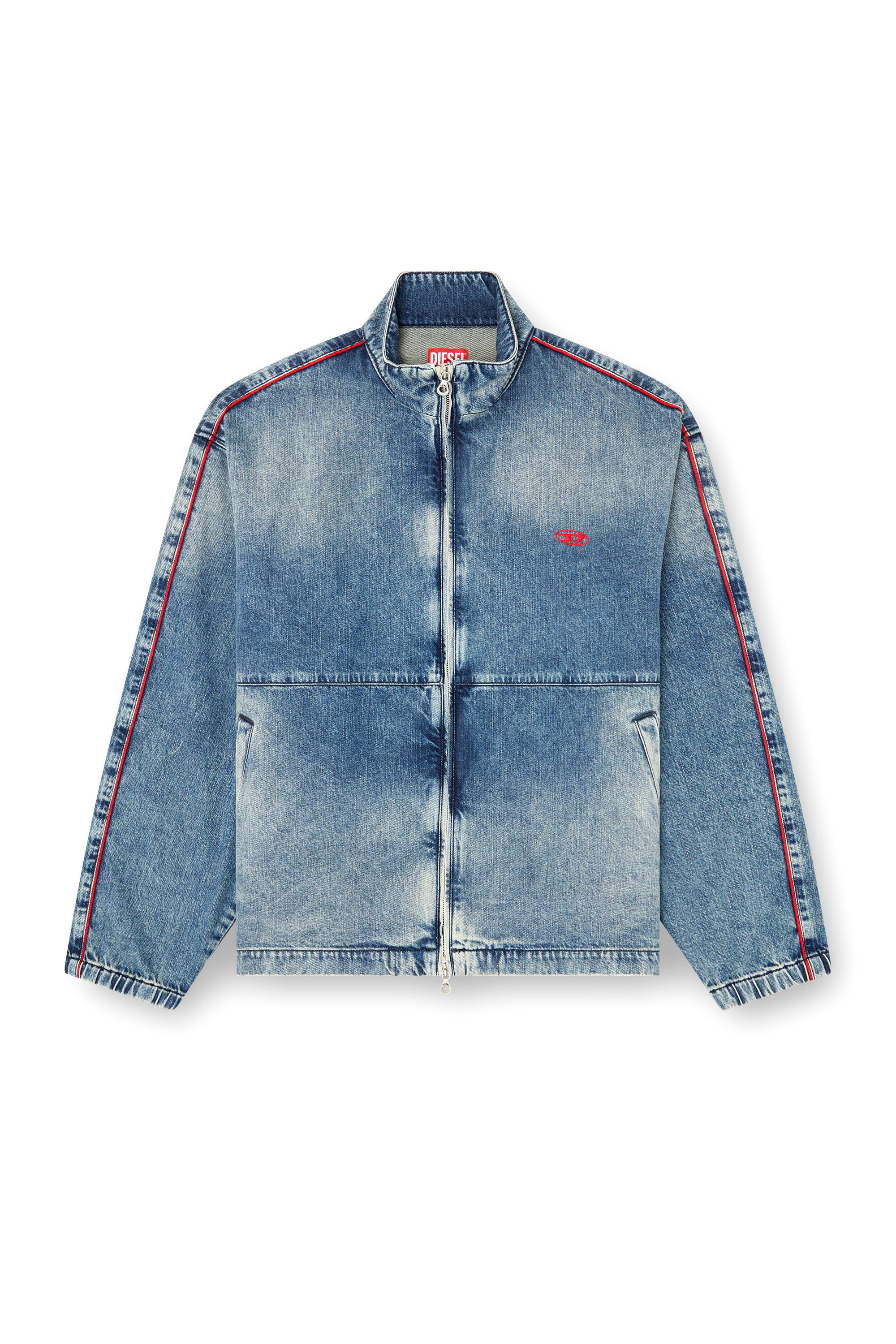 Diesel - D-KRAP-S2, Man's Denim jacket with red piping in Medium blue - 3