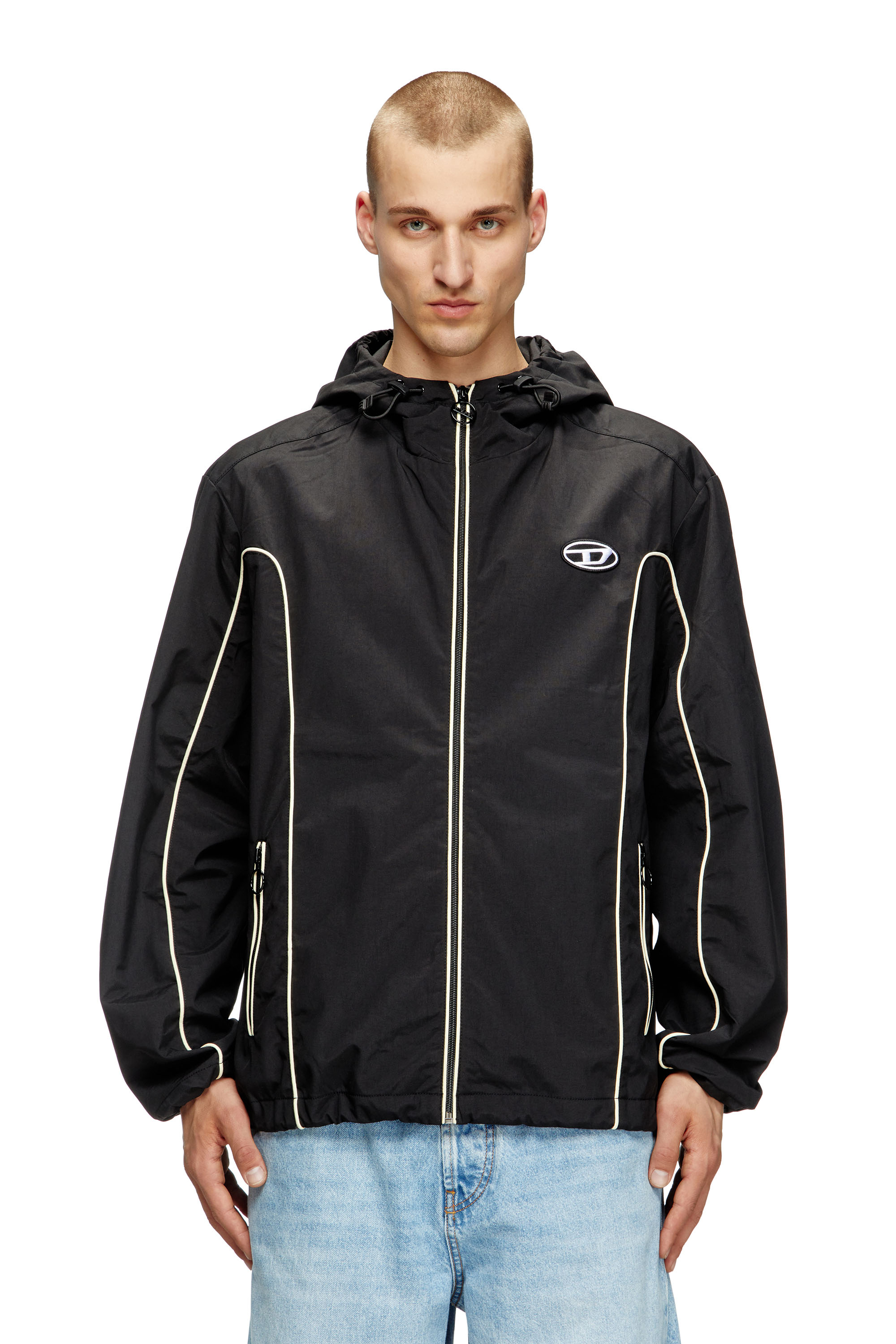 Diesel - J-HIVES, Man's Windbreaker with contrast piping in Black - 1