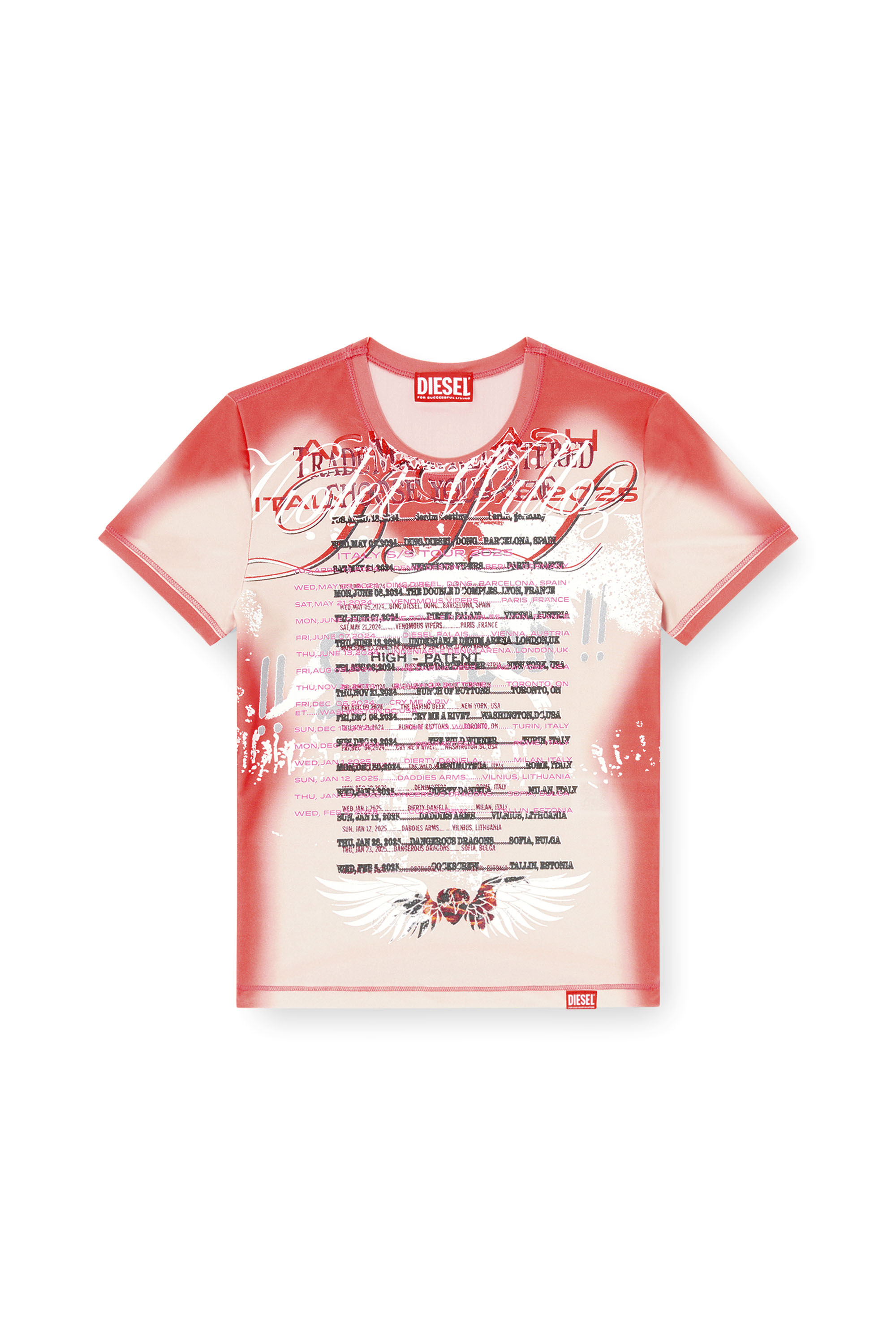 Diesel - T-KALYC-1, Woman's Sheer T-shirt with lyrics print in Pink - 3