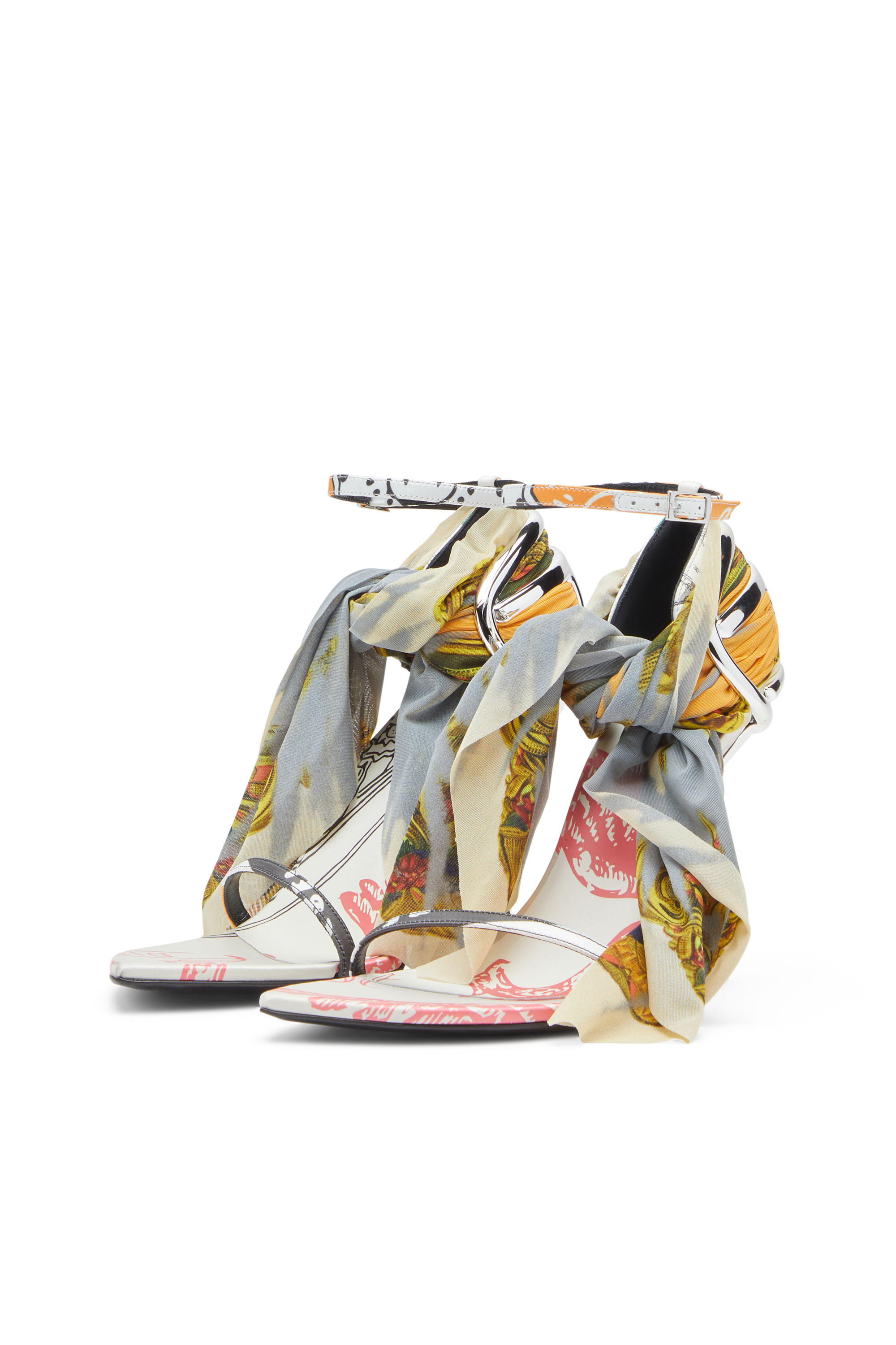 Diesel - D-TEN&HALF SDL BANDANA, Woman's D-Ten&Half-Bandana stiletto sandals in satin in Yellow/Grey - 8