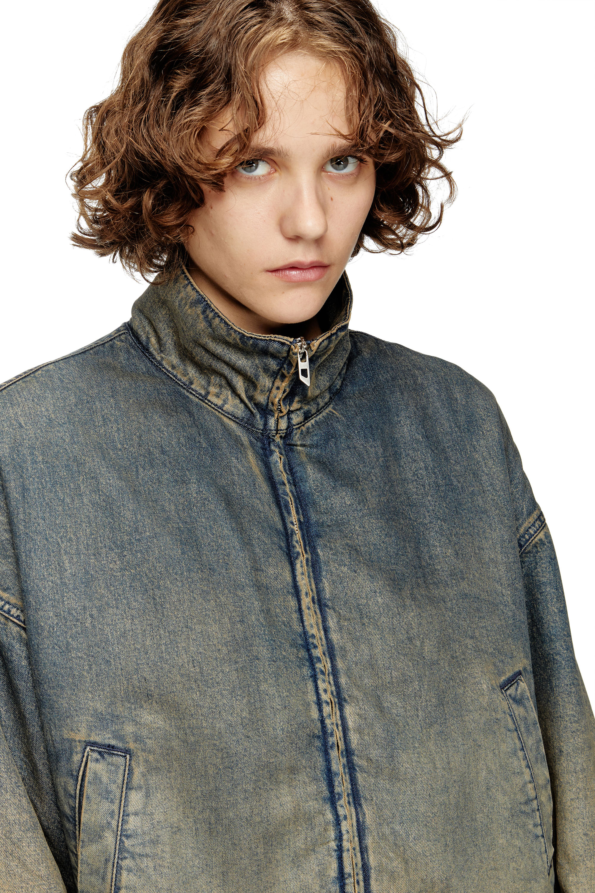 Diesel - DE-FLOWER-S, Woman's Zipped jacket in fluid shaded denim in Medium blue - 6