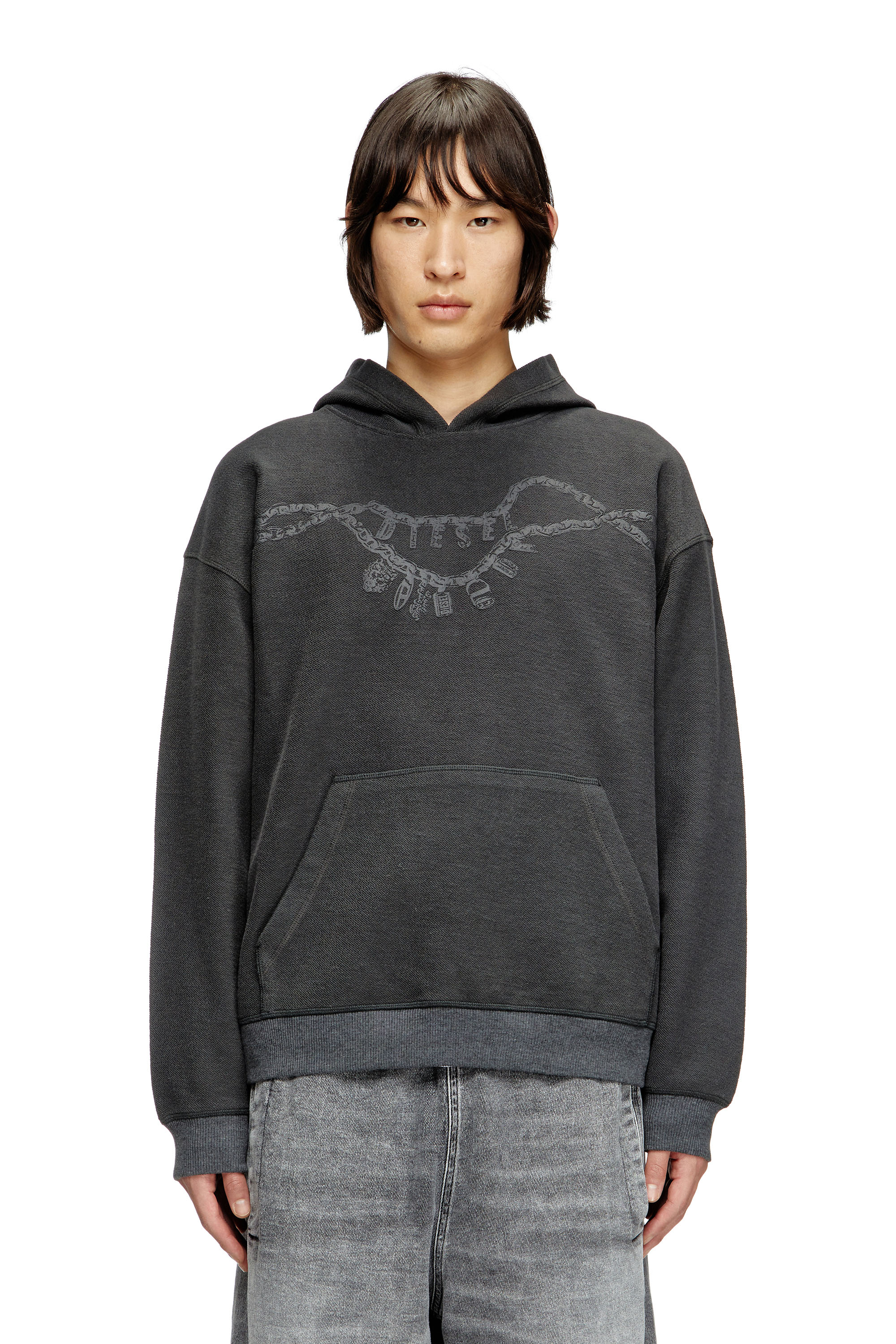 Diesel - S-BOXT-HOOD-HOSHI, Unisex's Hoodie with charm necklace print in Dark grey - 2