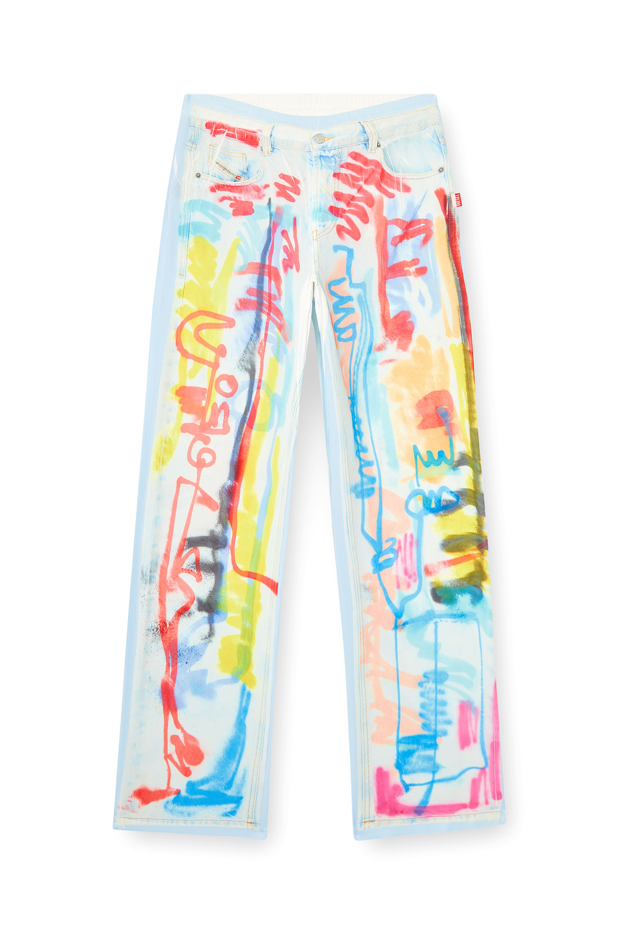 Diesel - P-AFTER-GRAFFITI-AFR, Unisex's Relaxed pant with graffiti print in Blue/White - 3
