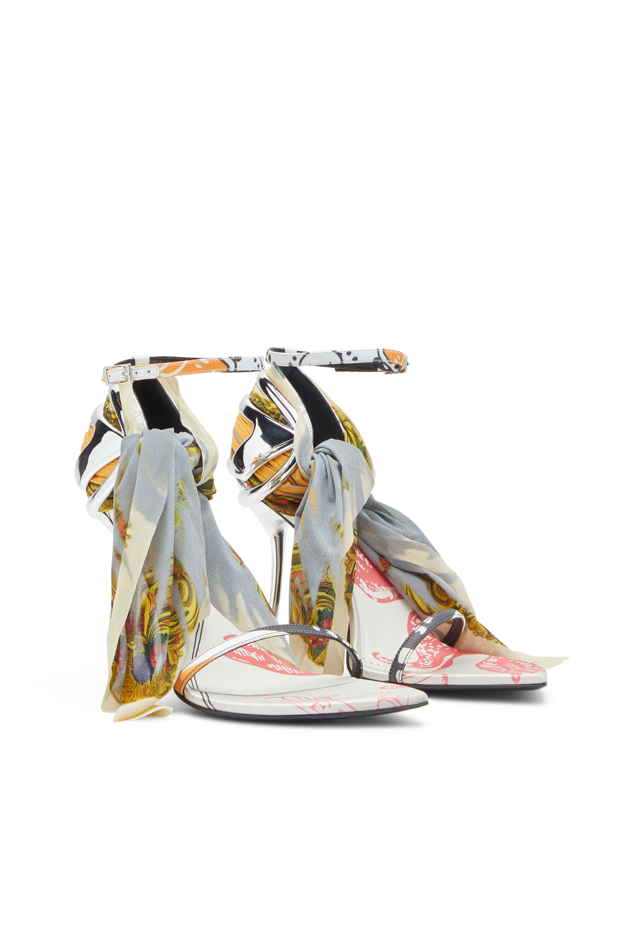 Diesel - D-TEN&HALF SDL BANDANA, Woman's D-Ten&Half-Bandana stiletto sandals in satin in Yellow/Grey - 2
