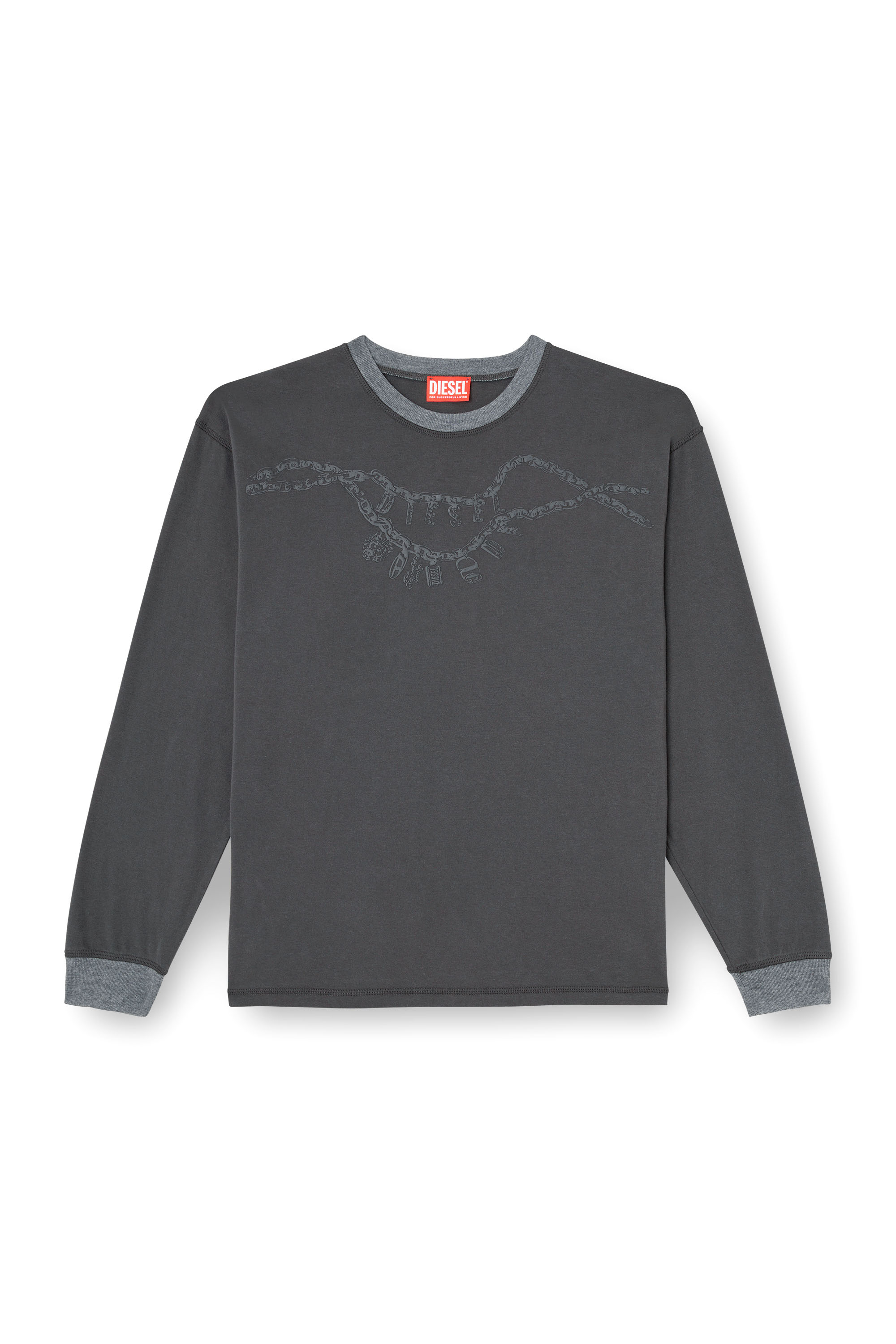 Diesel - T-BOXT-LS-HOSHI, Unisex's Long-sleeve T-shirt with charm necklace print in Dark grey - 3