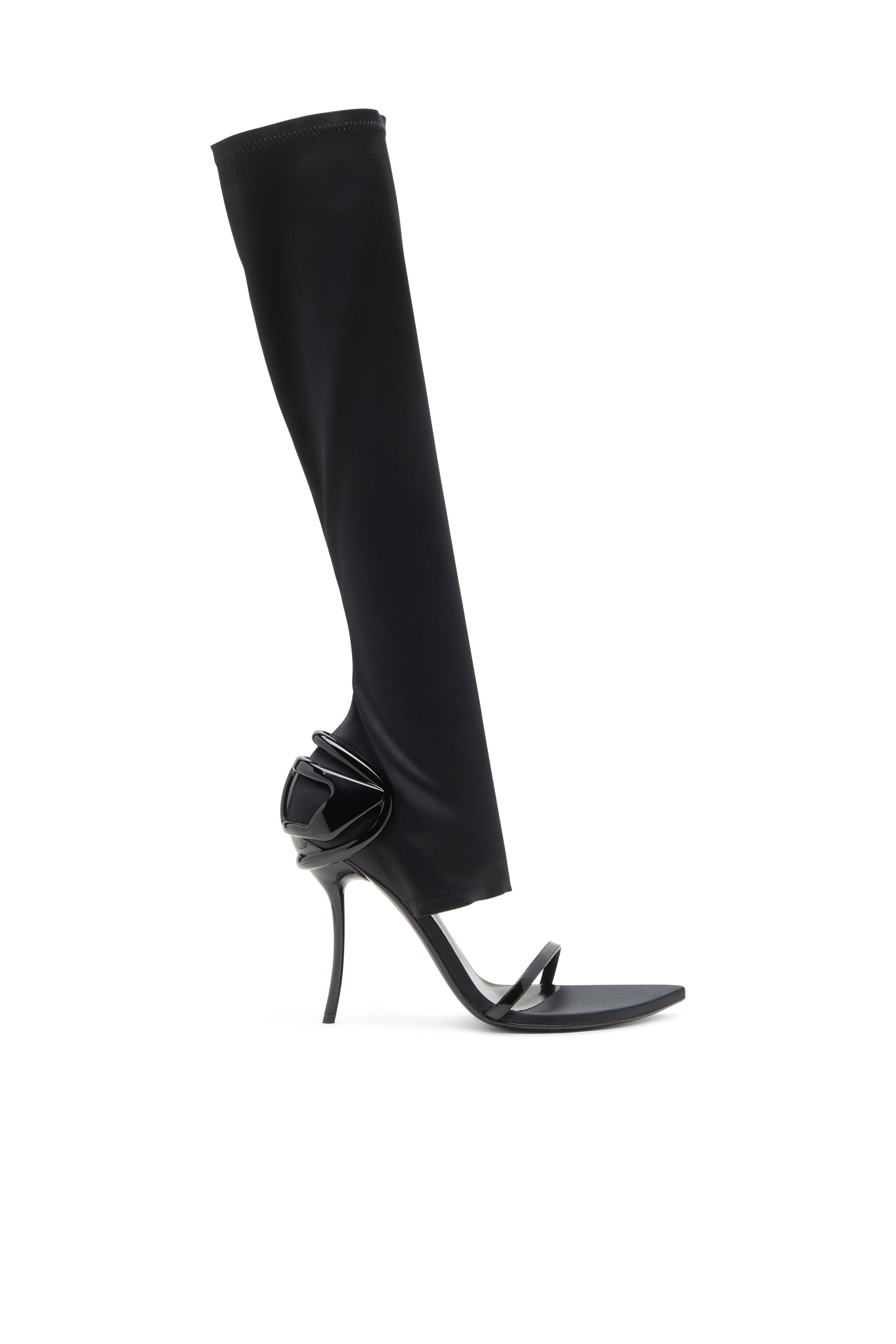 Diesel - D-TEN&HALF SDL KB, Woman's D-Ten&Half-Stiletto knee boot sandals in stretch satin in Black - 2