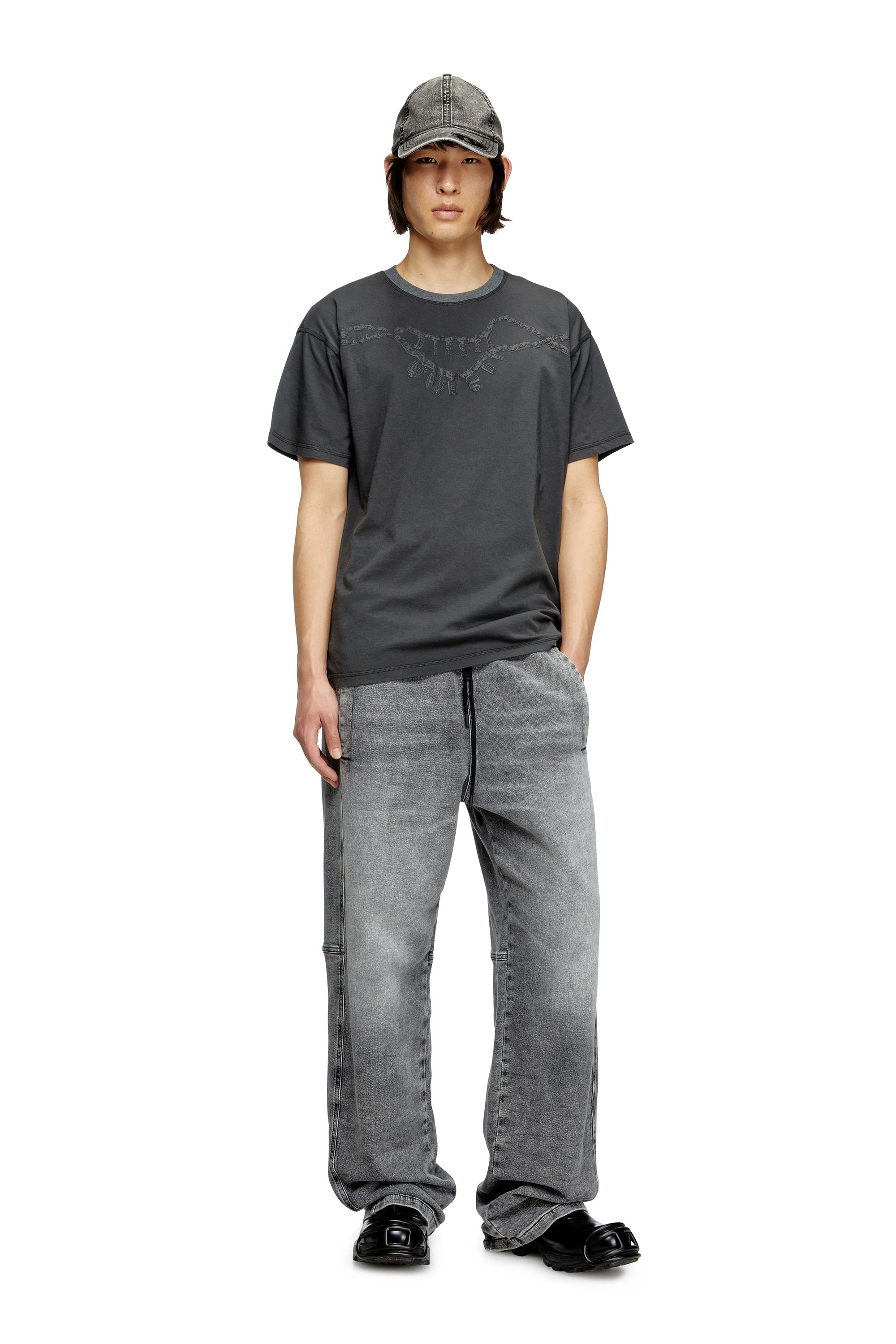 Diesel - T-NORM-HOSHI, Unisex's T-shirt with charm necklace print in Dark grey - 1