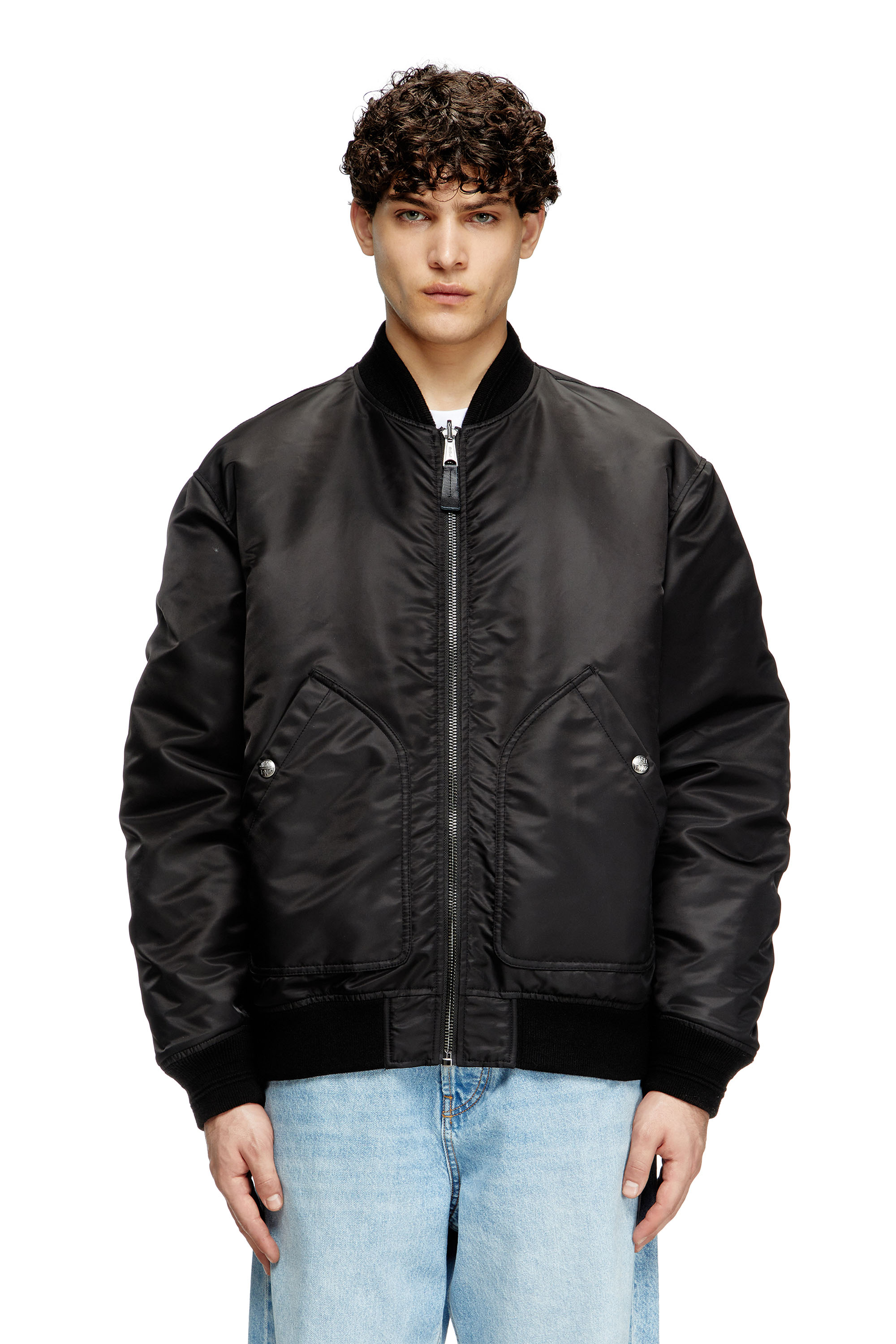 Diesel - J-HELD, Man's Bomber in padded nylon with Oval D in Black - 1
