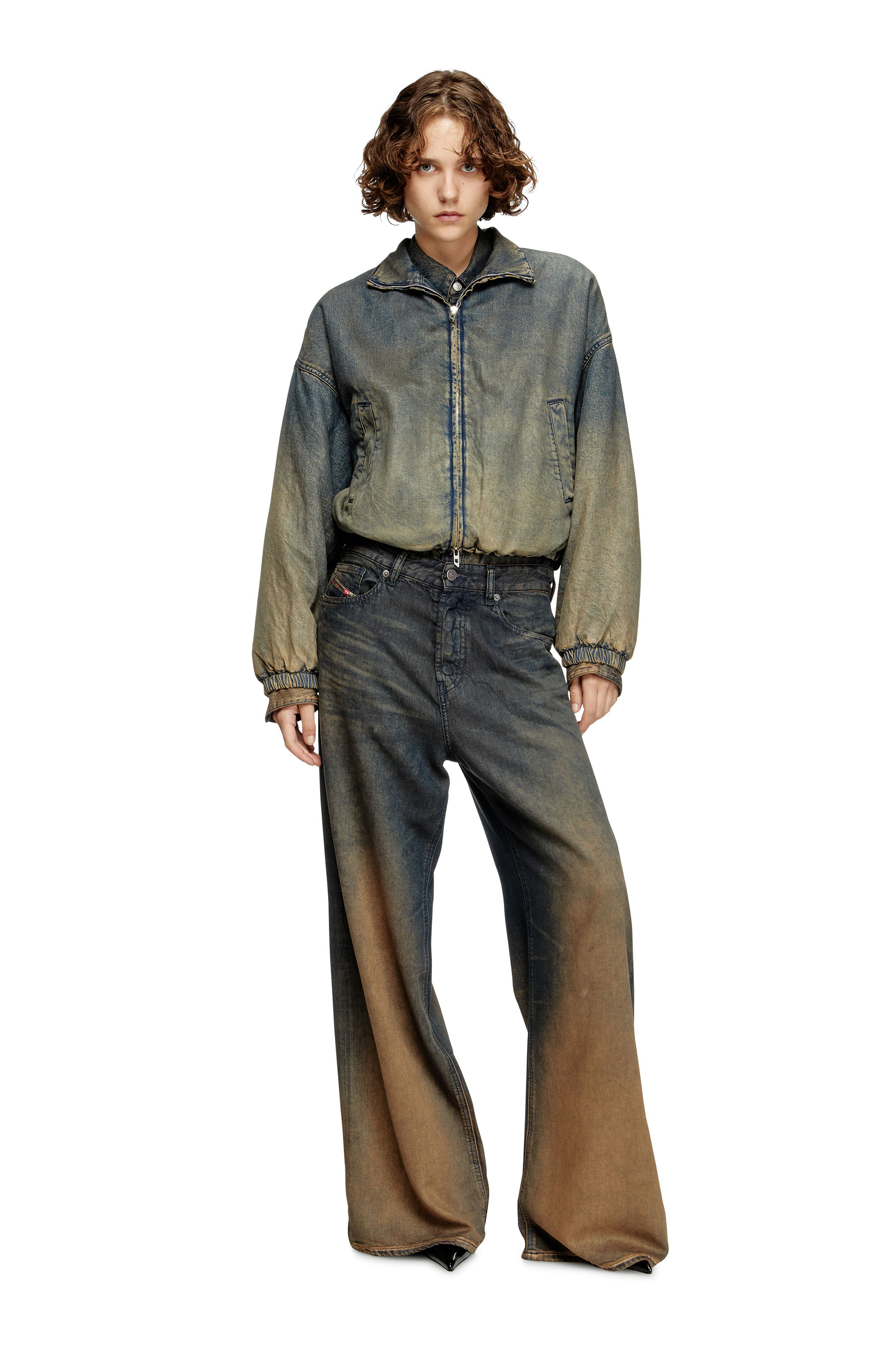 Diesel - DE-FLOWER-S, Woman's Zipped jacket in fluid shaded denim in Medium blue - 3