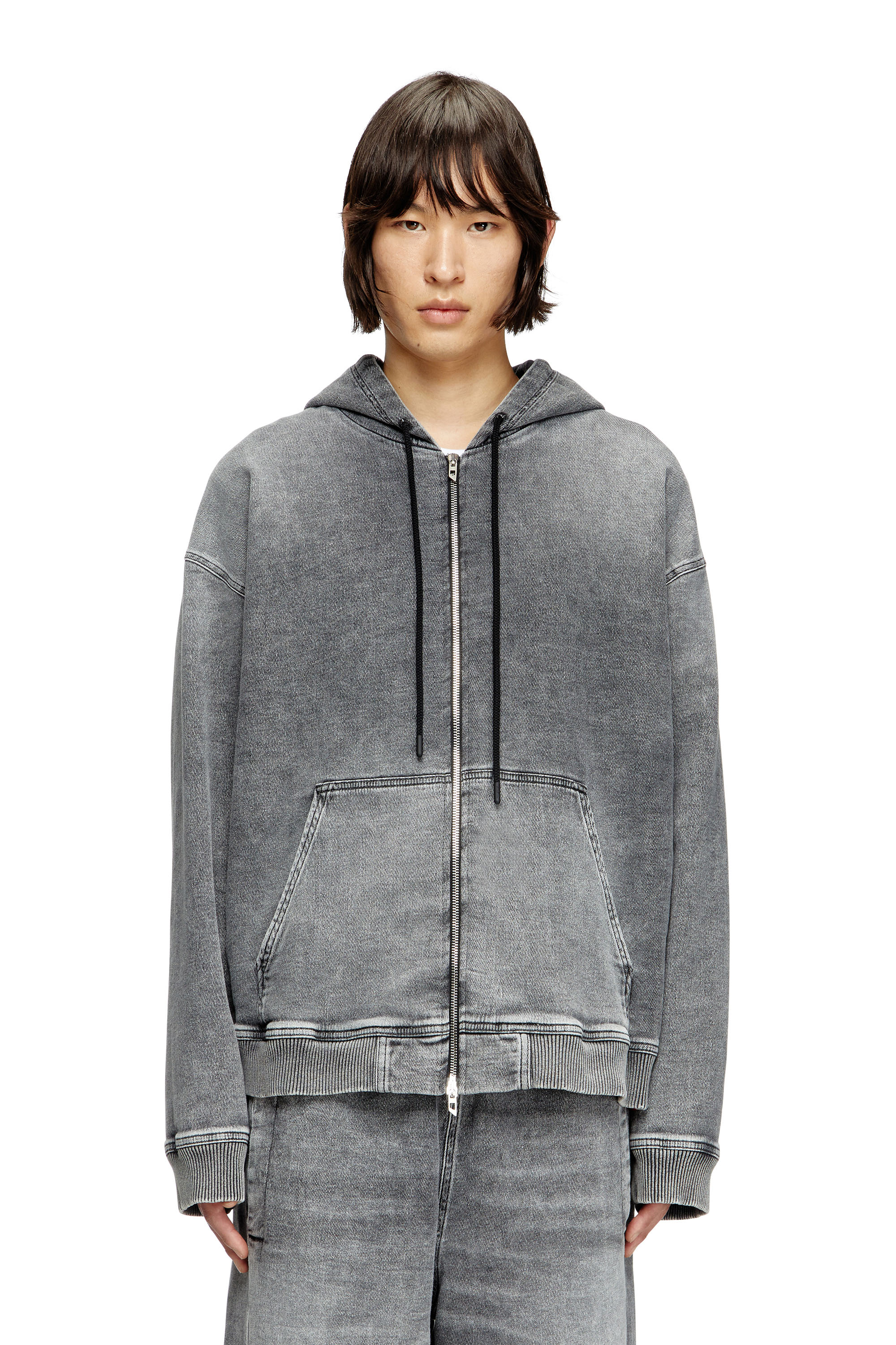 Diesel - HS D-GIRI-S TRACK, Unisex's Zip-up hoodie in marbled Track Denim in Dark grey - 2